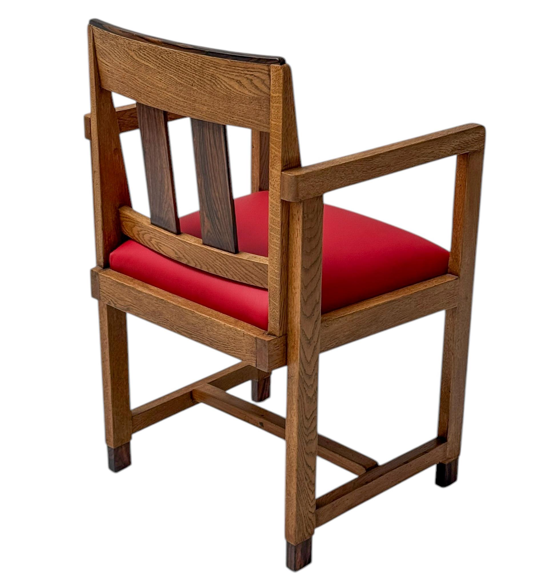 Art Deco Modernist Armchair with Red Leather Seat, 1920s For Sale 1