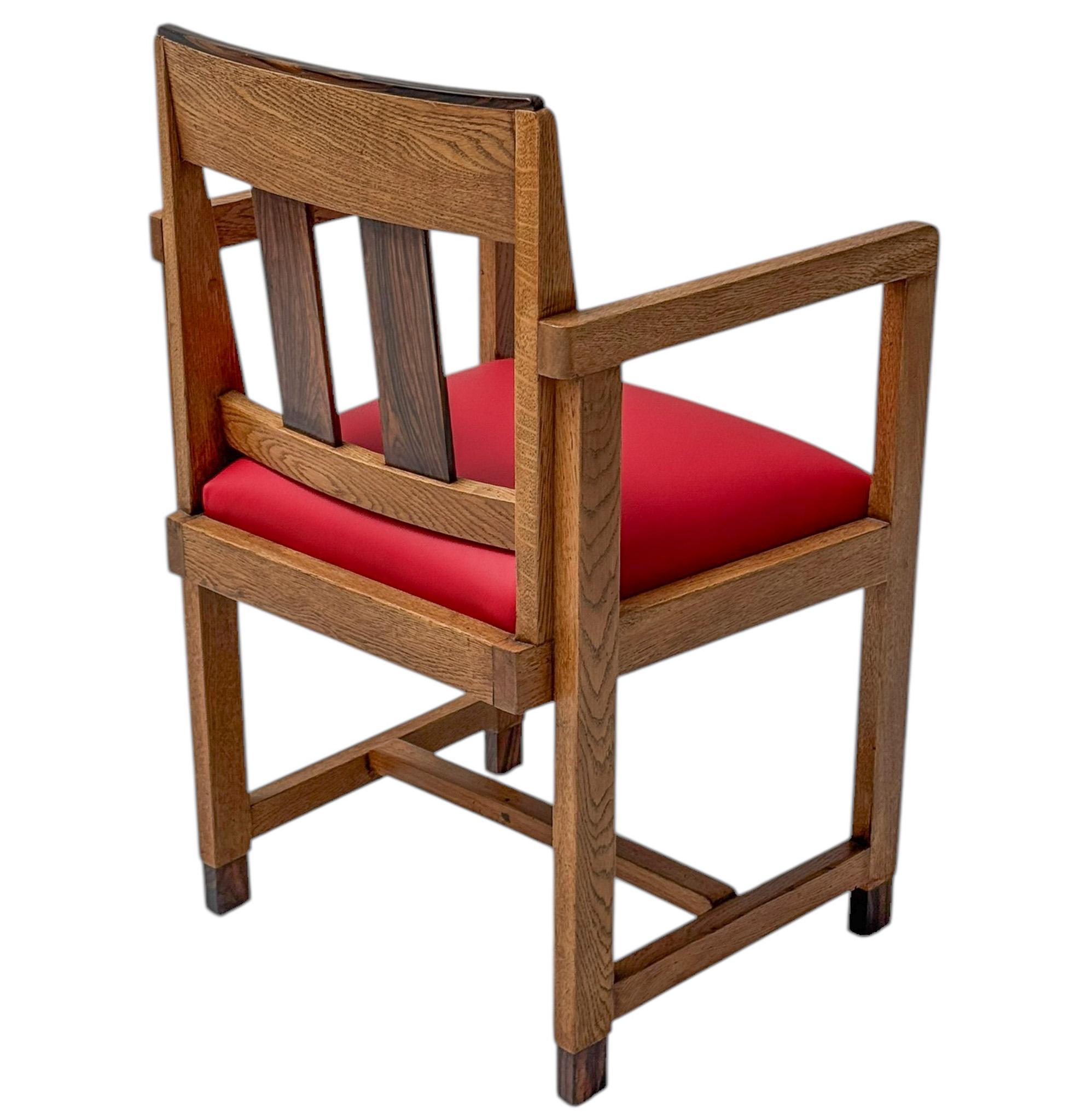 Art Deco Modernist Armchair with Red Leather Seat, 1920s For Sale 2