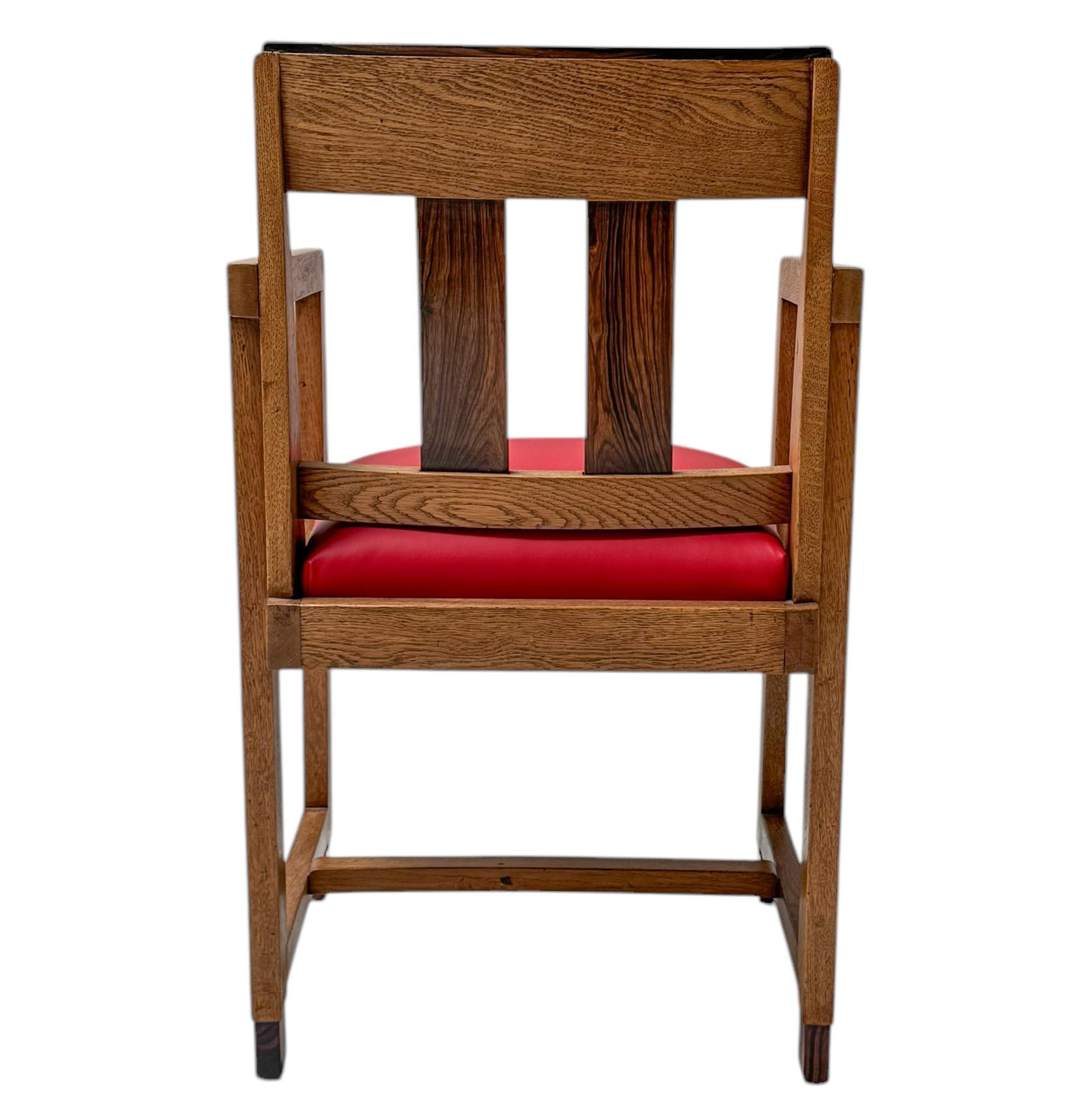Art Deco Modernist Armchair with Red Leather Seat, 1920s For Sale 3