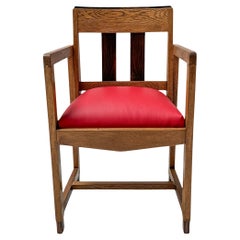 Fauteuil moderniste Art Déco avec assise en cuir rouge, années 1920