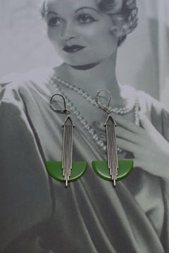 Art Deco Modernist Bakelite and Chrome 1930s Drop Earrings