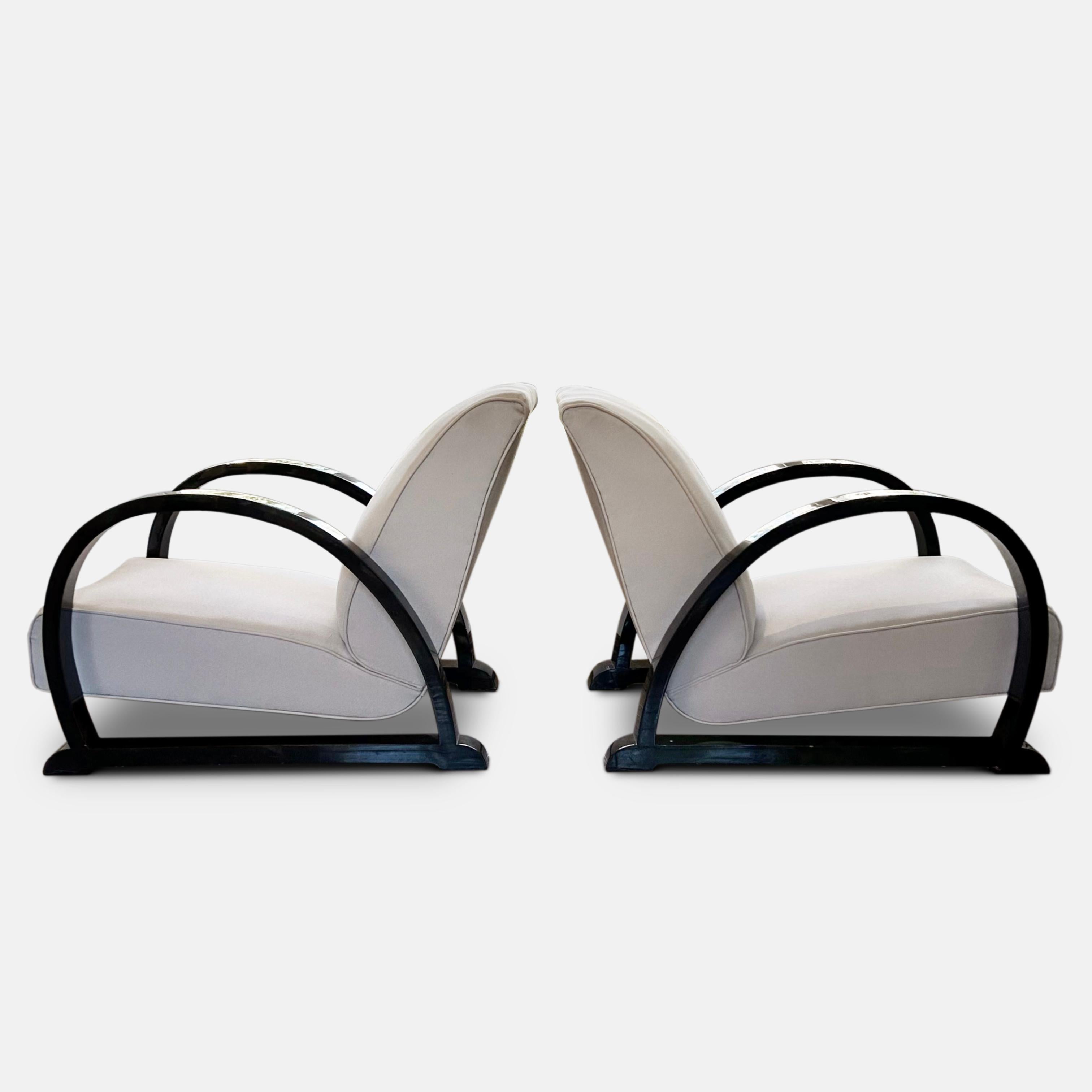Francese Sedie da salotto art déco moderniste in lacca nera in vendita