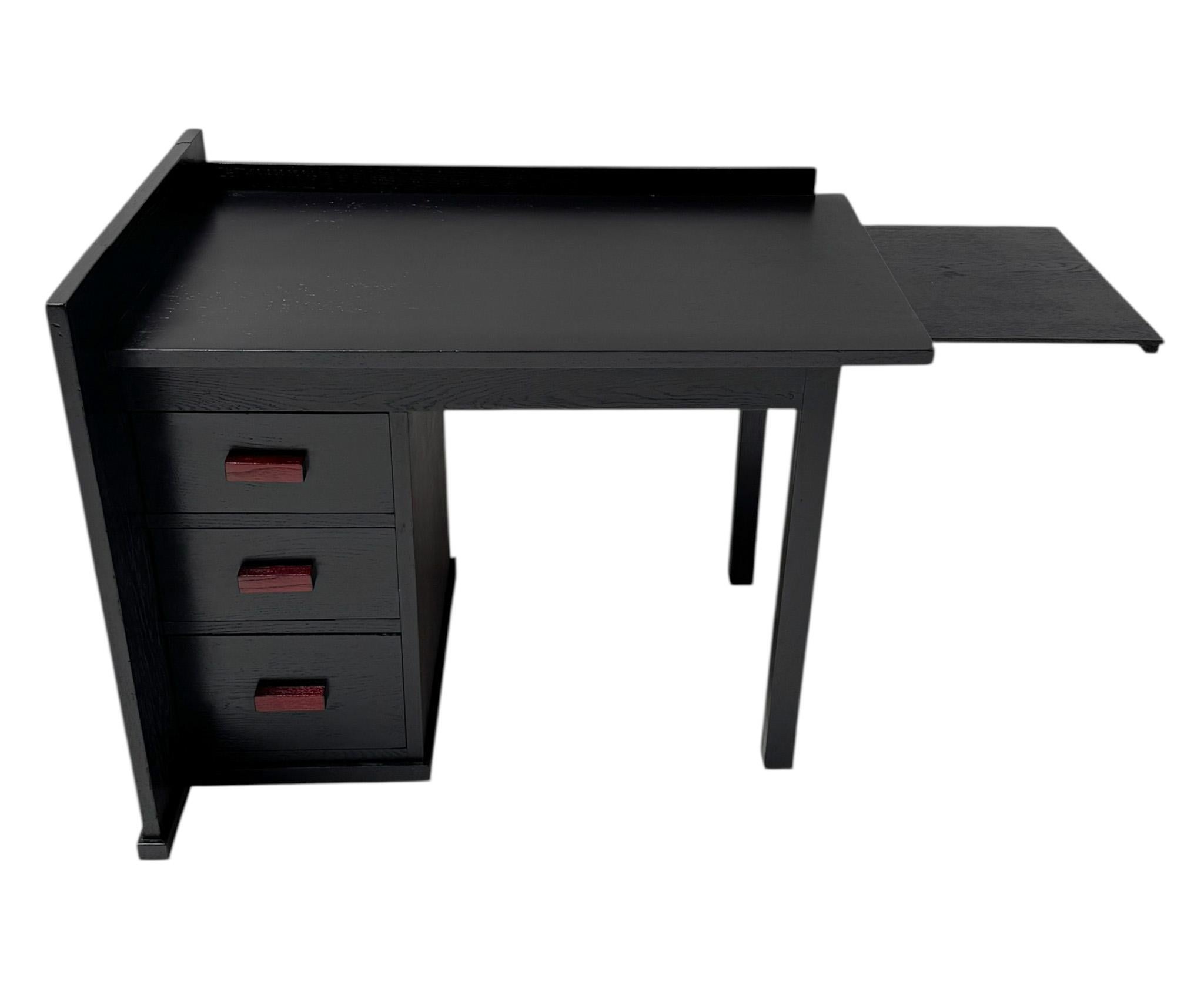 Oak Art Deco Modernist Black Lacquered Desk or Writing Table, 1930s For Sale
