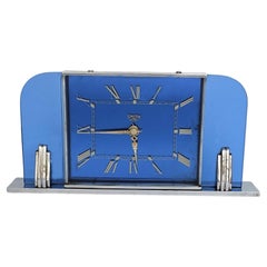 Vintage Art Deco Modernist Blue Glass Electric Clock By Smiths Clockmakers, c1930