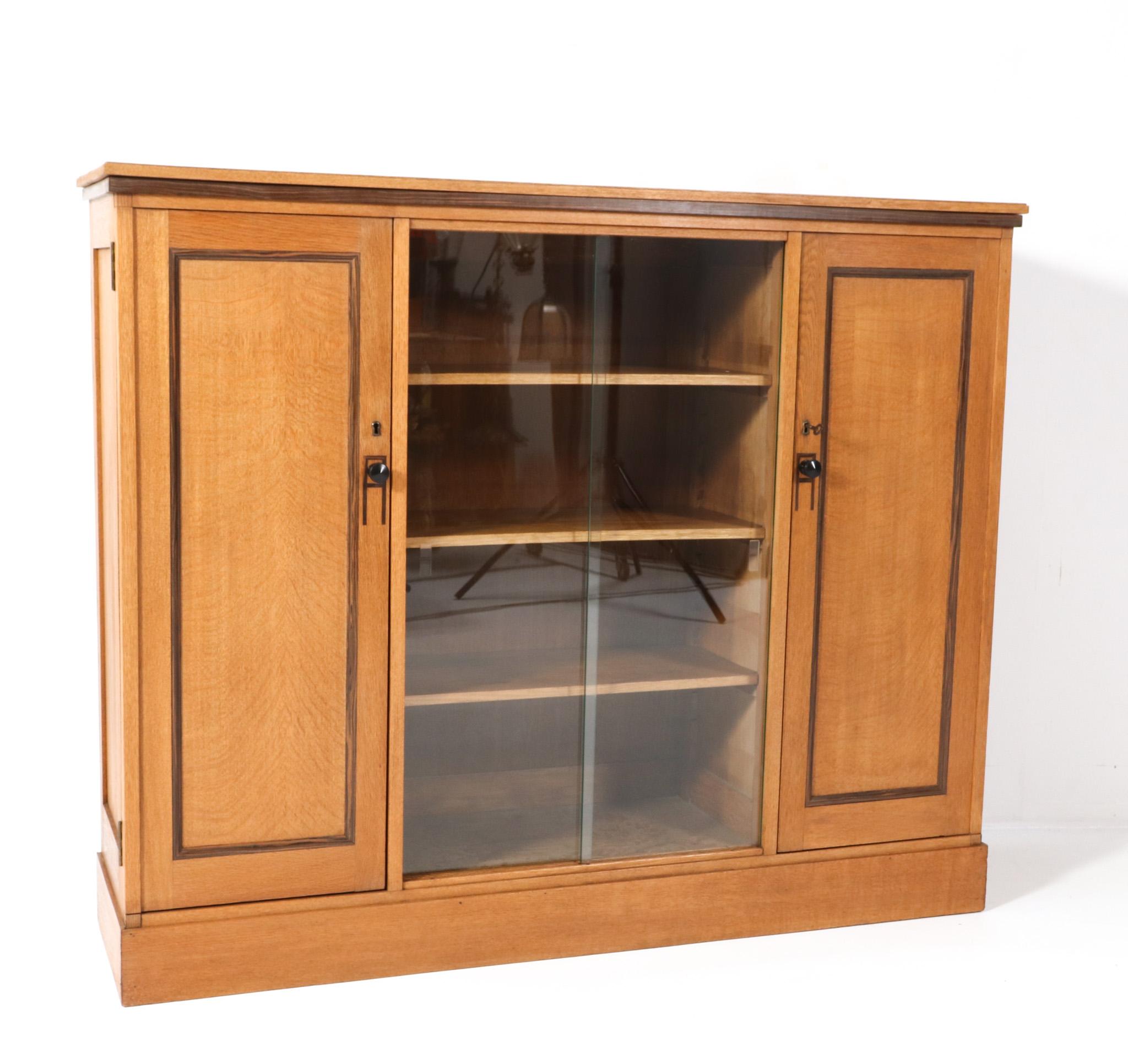 Dutch Art Deco Modernist Bookcase with Glass Sliding Doors, 1920s For Sale