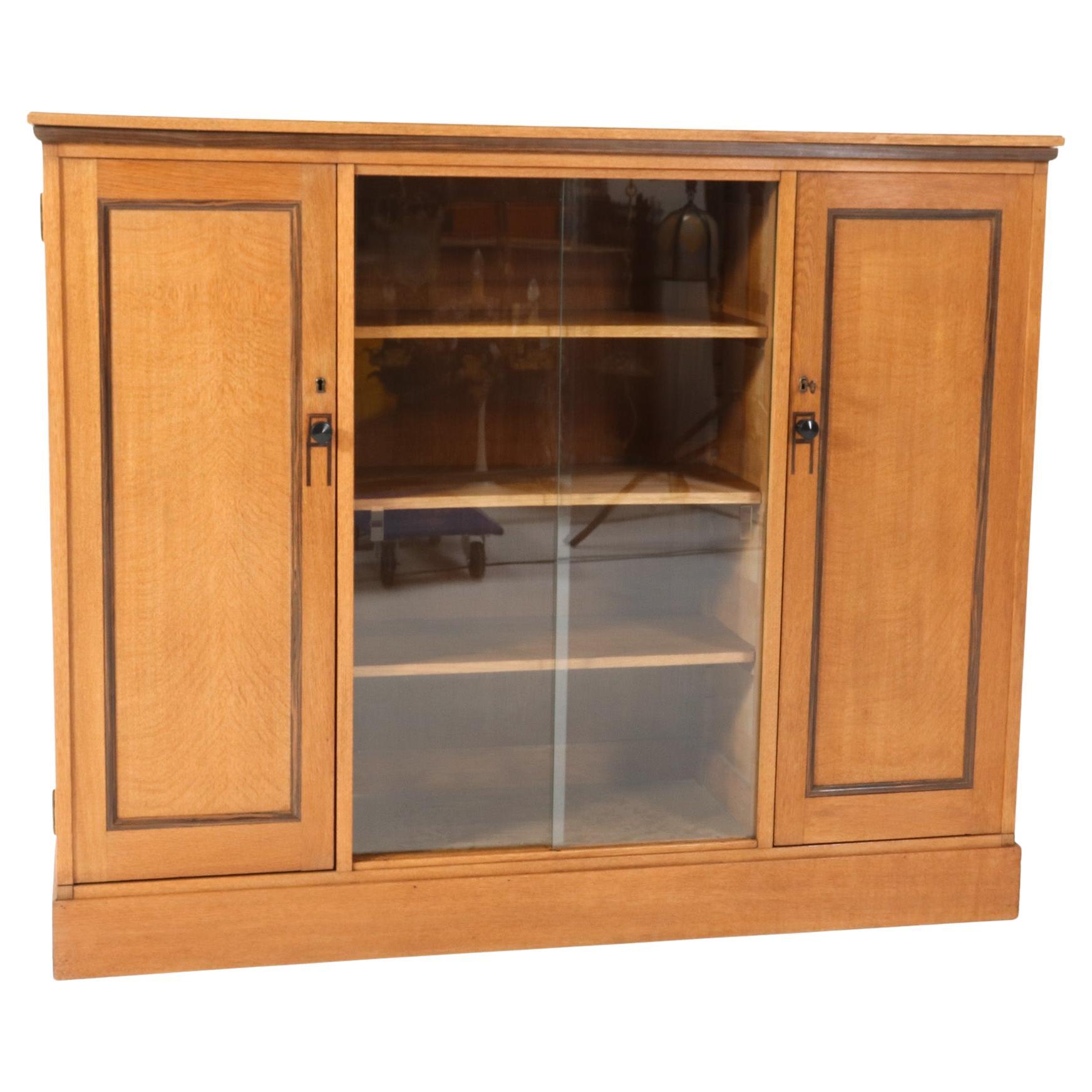 Art Deco Modernist Bookcase with Glass Sliding Doors, 1920s