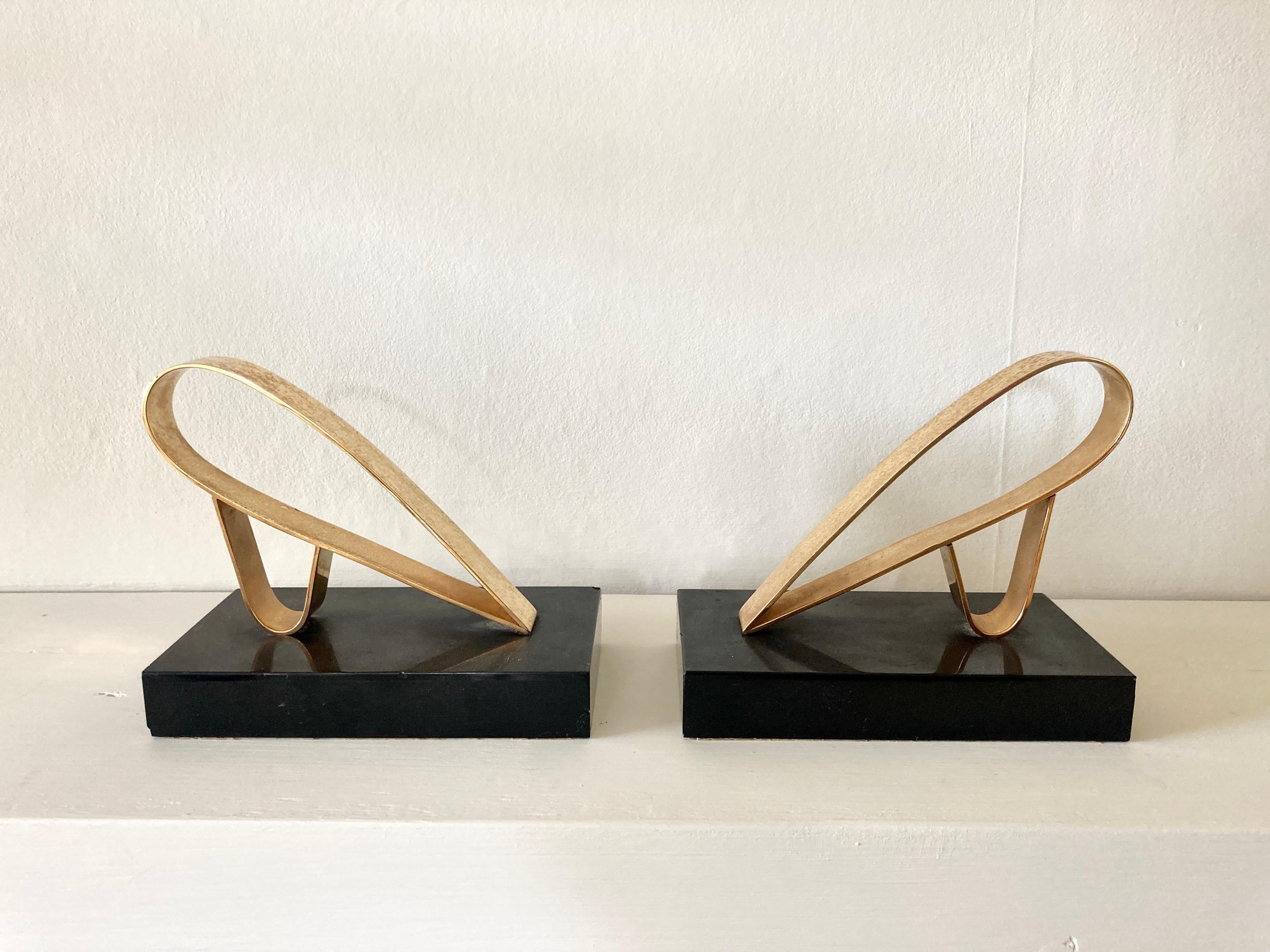 French Art Deco Modernist Bookends in Marble & Gold Plate by Gold Starry, France