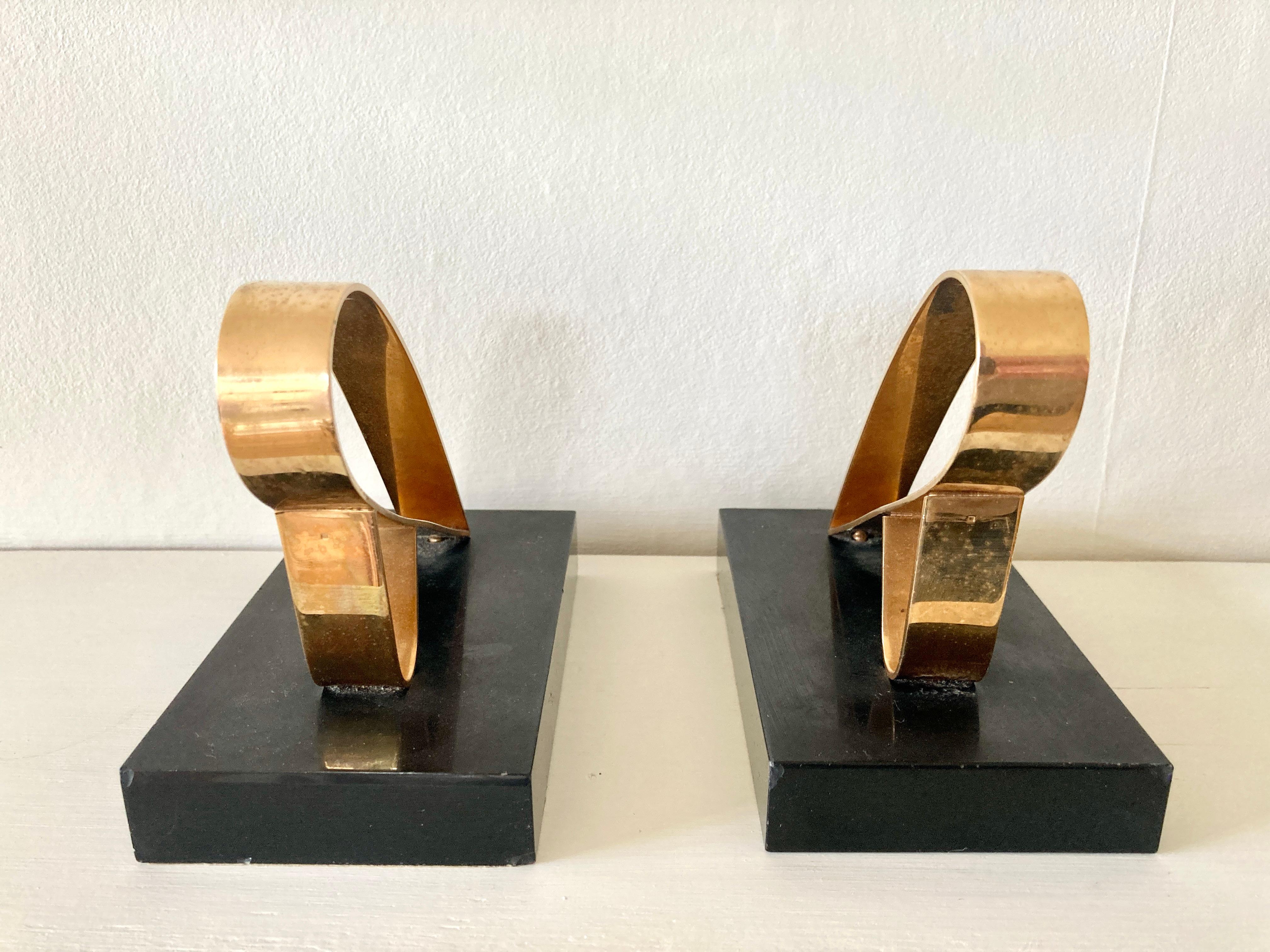 Art Deco Modernist Bookends in Marble & Gold Plate by Gold Starry, France In Good Condition In Bristol, GB