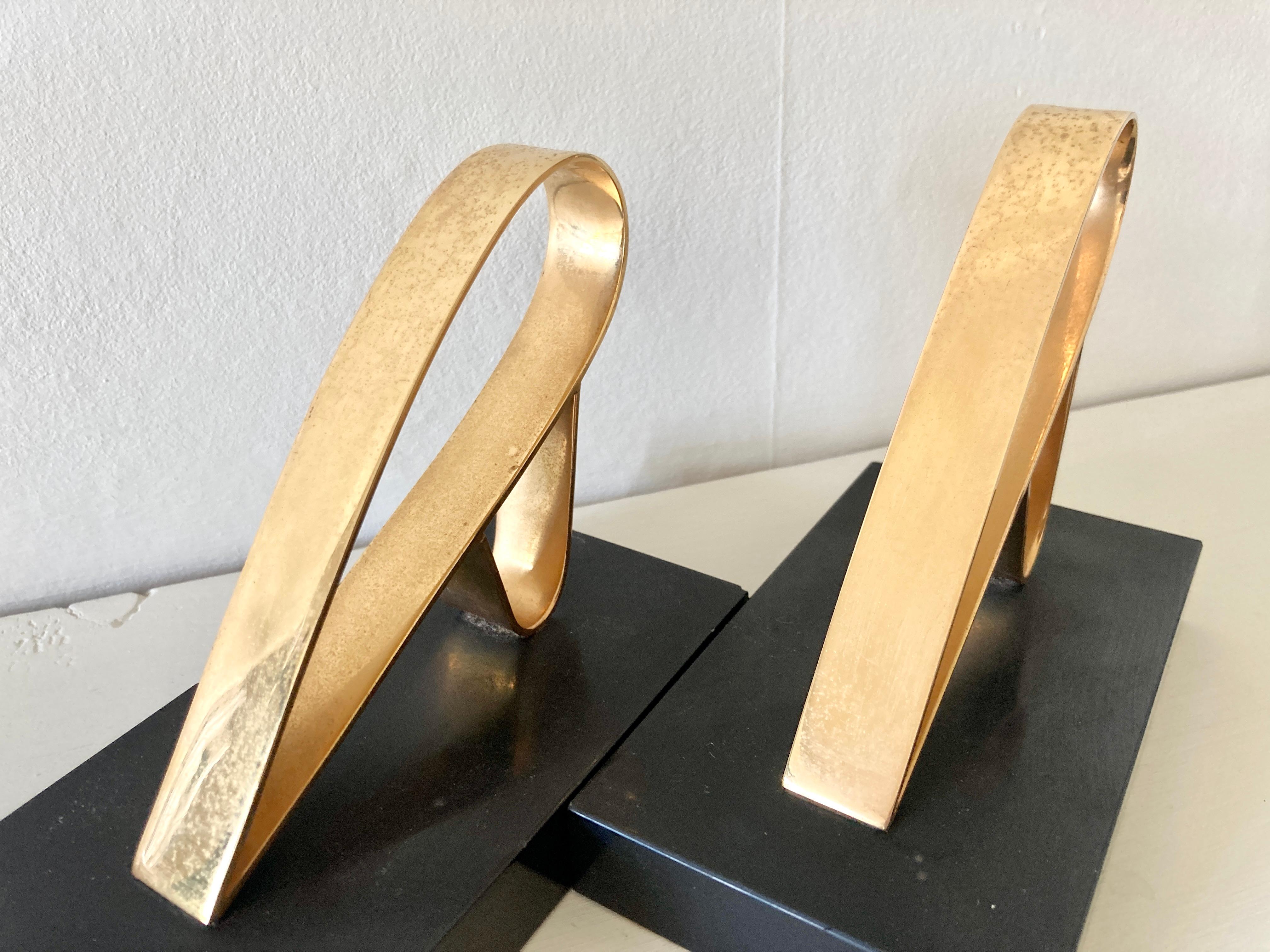 20th Century Art Deco Modernist Bookends in Marble & Gold Plate by Gold Starry, France