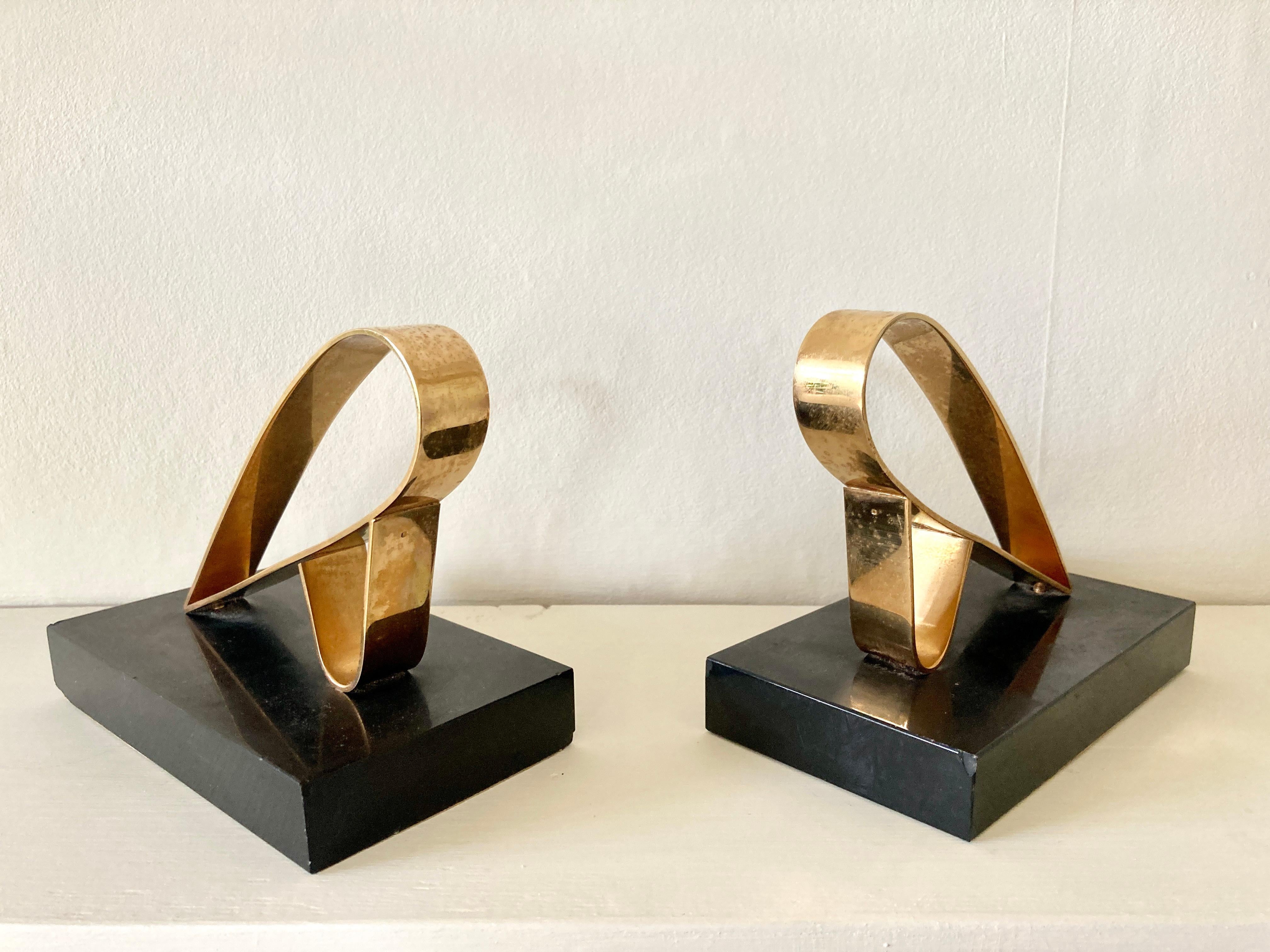 Art Deco Modernist Bookends in Marble & Gold Plate by Gold Starry, France 2