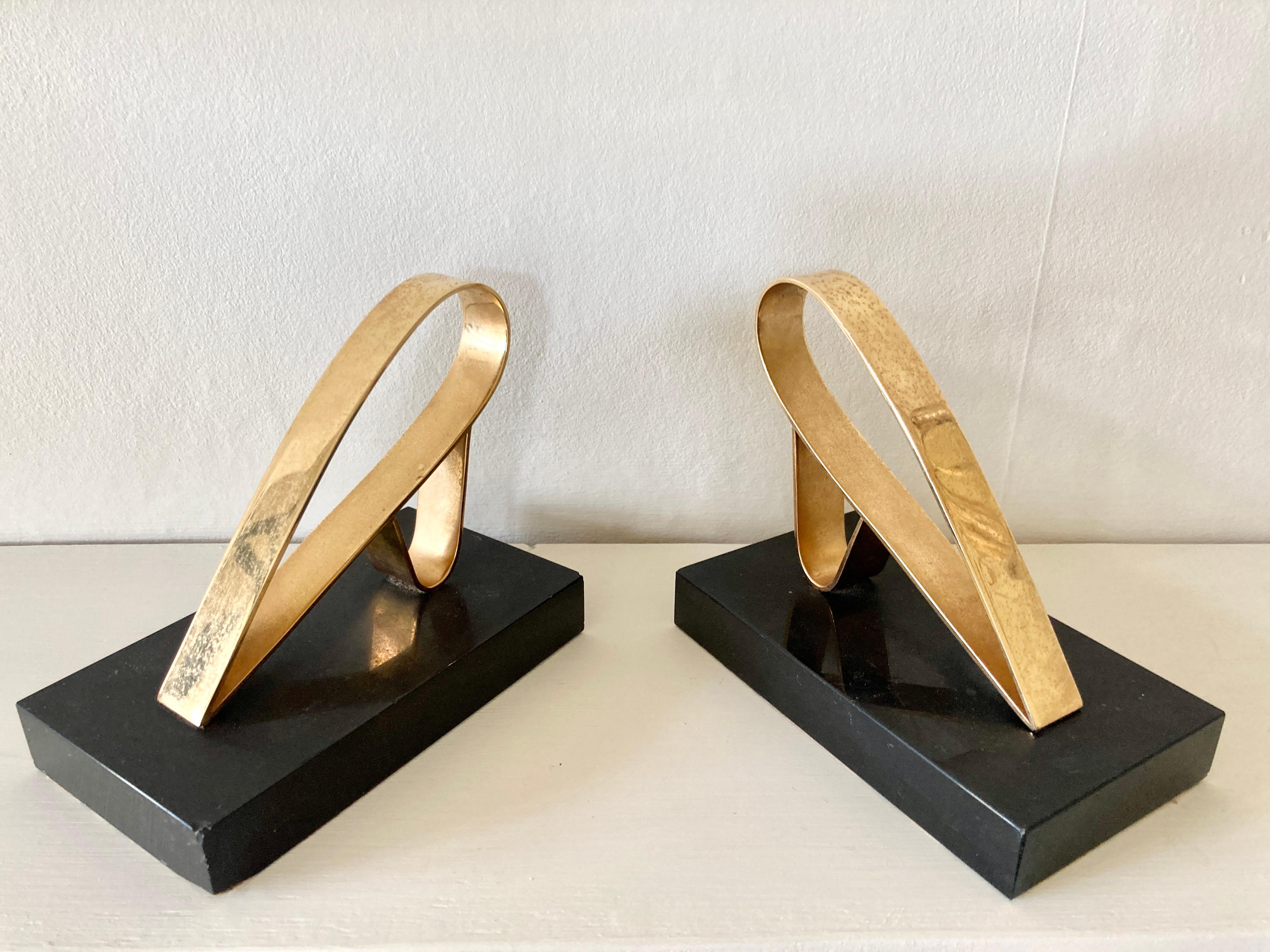 Art Deco Modernist Bookends in Marble & Gold Plate by Gold Starry, France 3