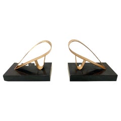 Art Deco Modernist Bookends in Marble & Gold Plate by Gold Starry, France