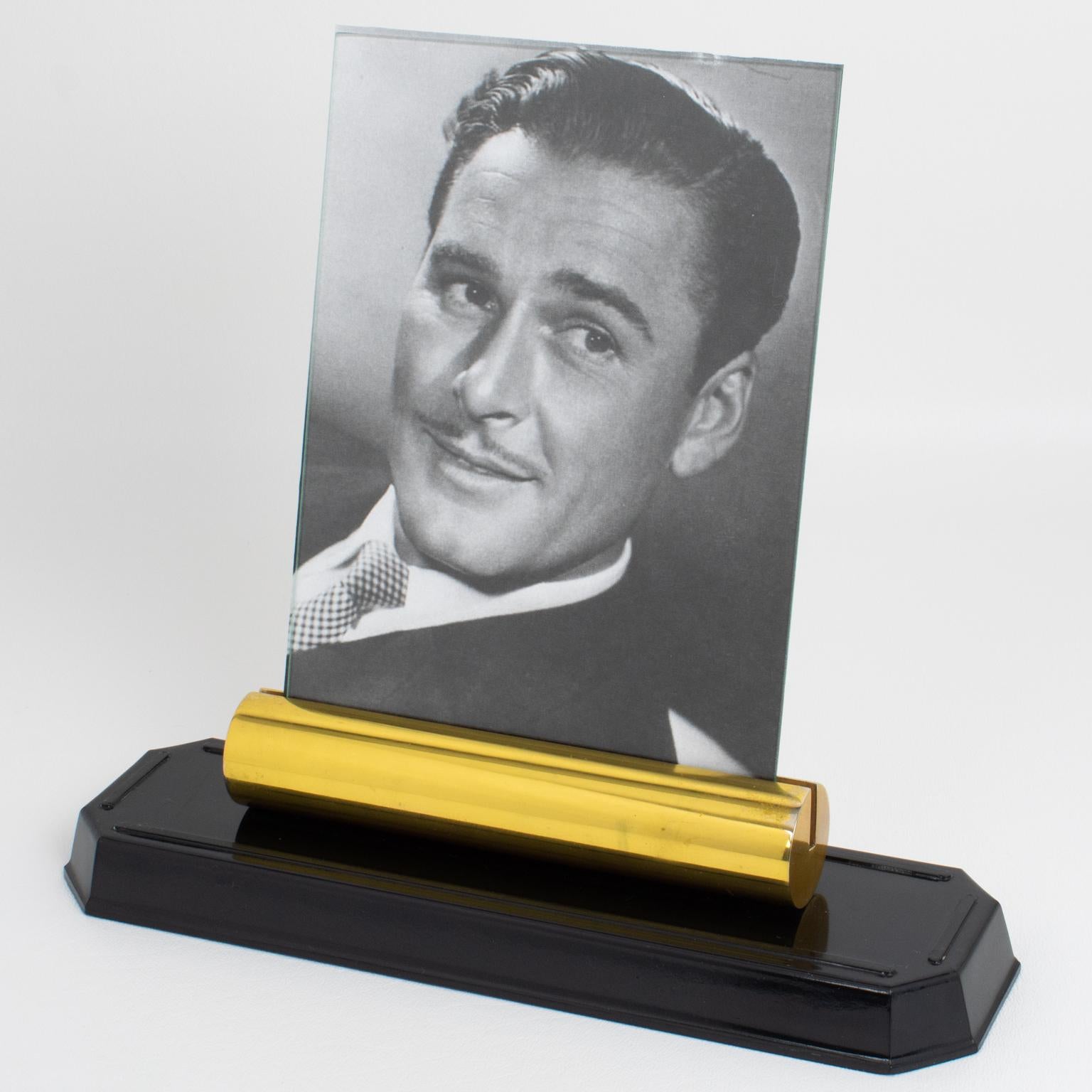 French Art Deco Modernist Brass and Bakelite Picture Photo Frame, 1940s For Sale