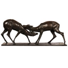 Art Deco Modernist Bronze Sculpture of Two Deer, 20th Century