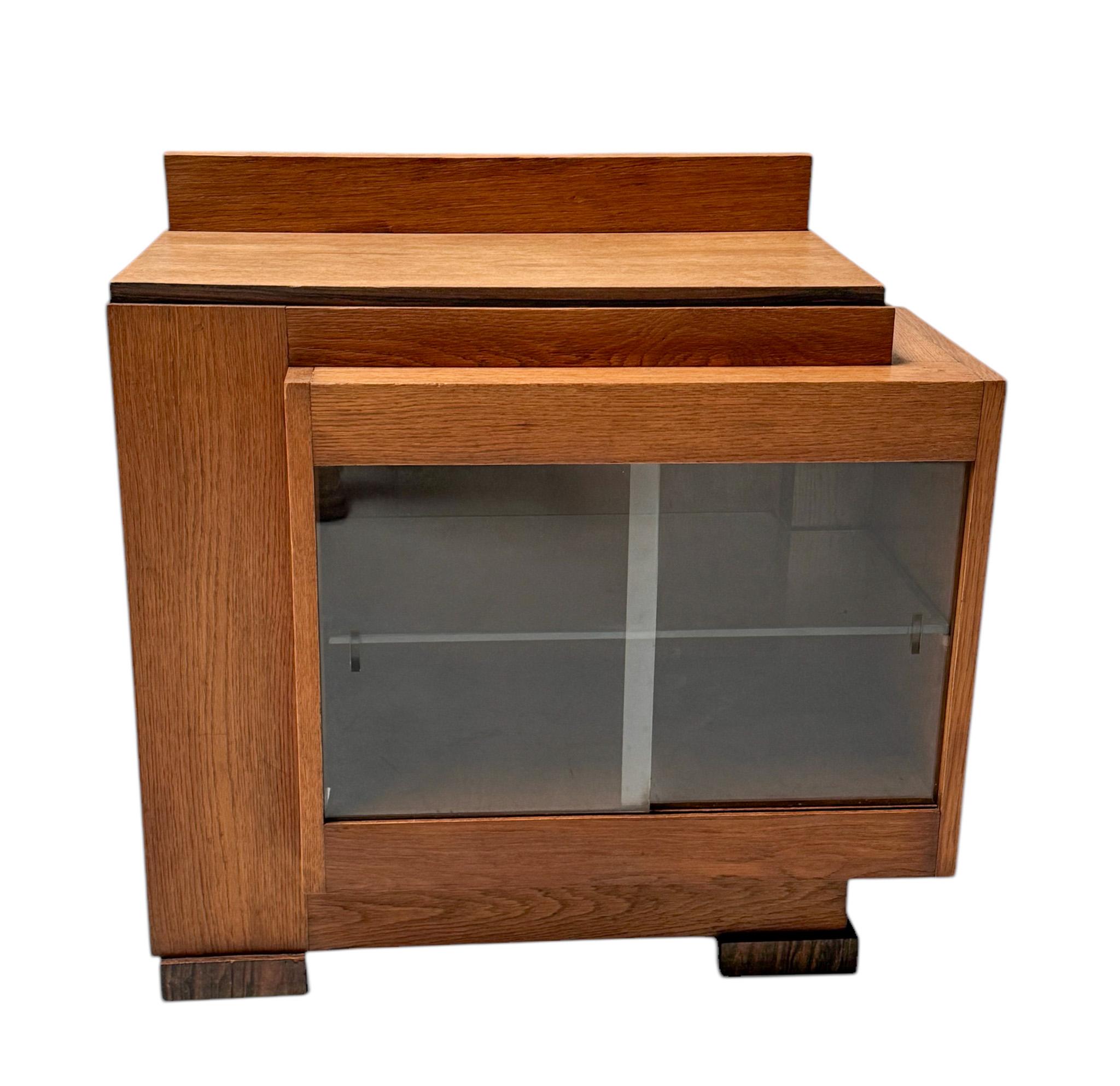 Dutch Art Deco Modernist Cabinet with Glass Sliding Doors, 1920s