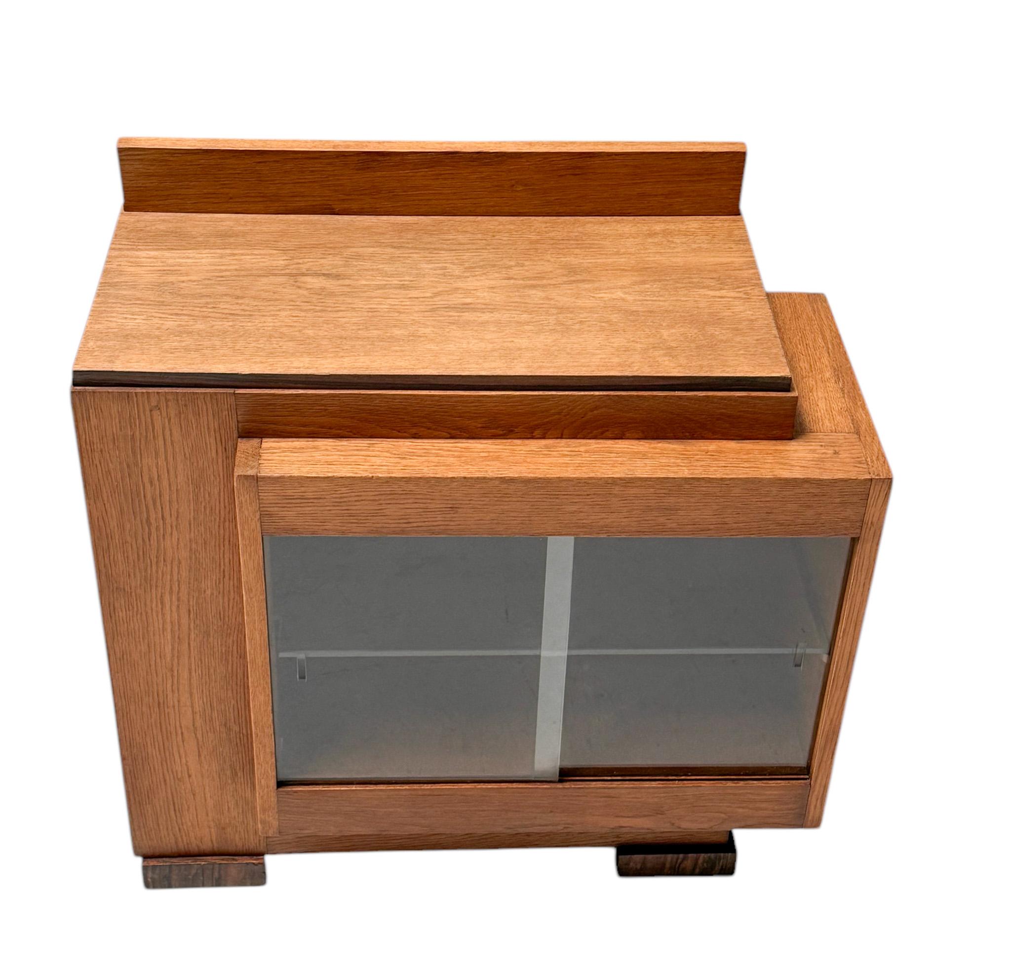 Early 20th Century Art Deco Modernist Cabinet with Glass Sliding Doors, 1920s