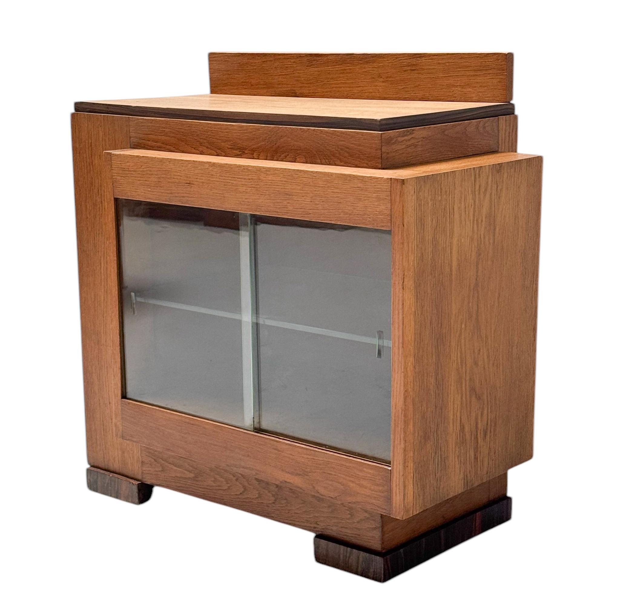 Art Deco Modernist Cabinet with Glass Sliding Doors, 1920s 1