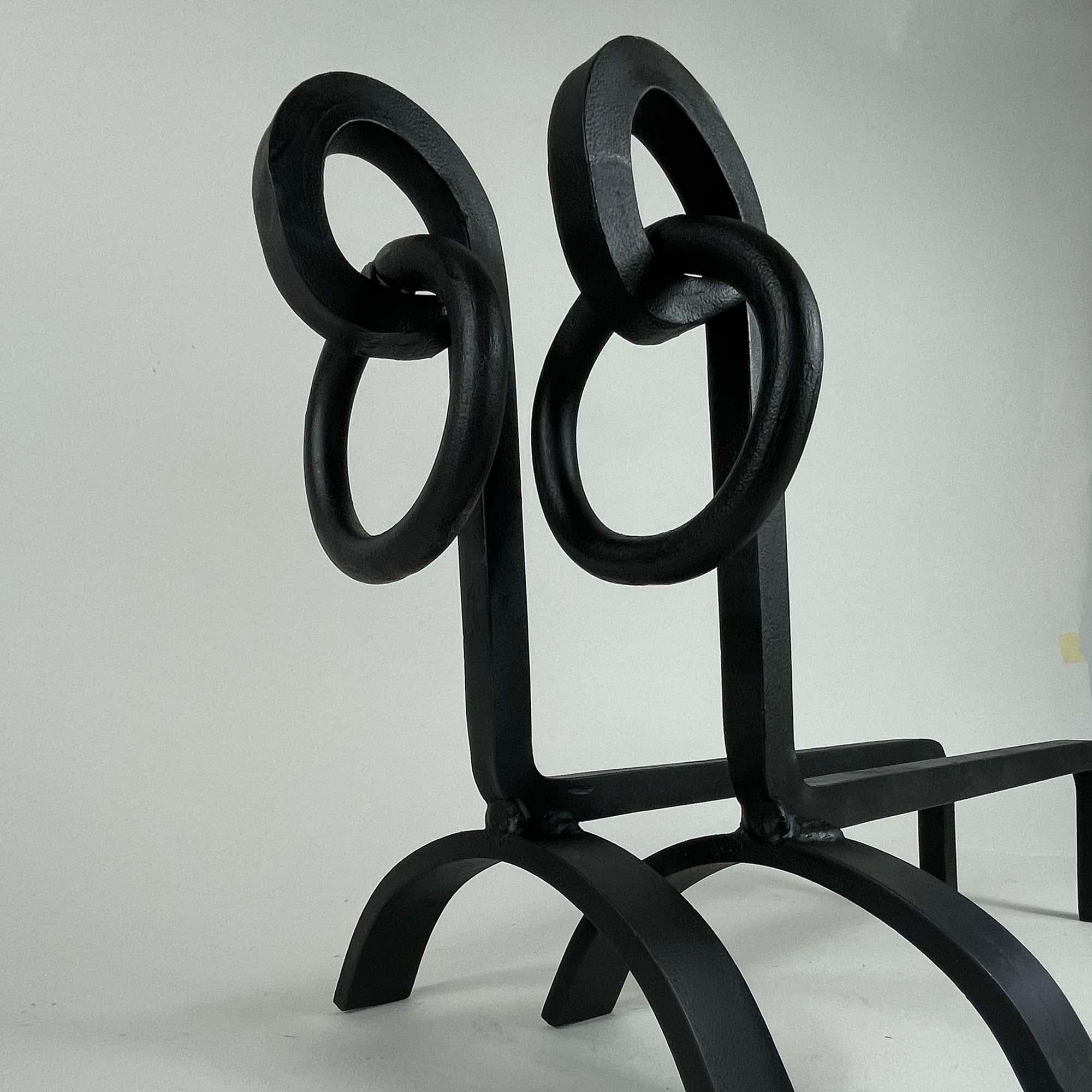 Chenets Art Déco modernistes en fonte, France, années 1930 4