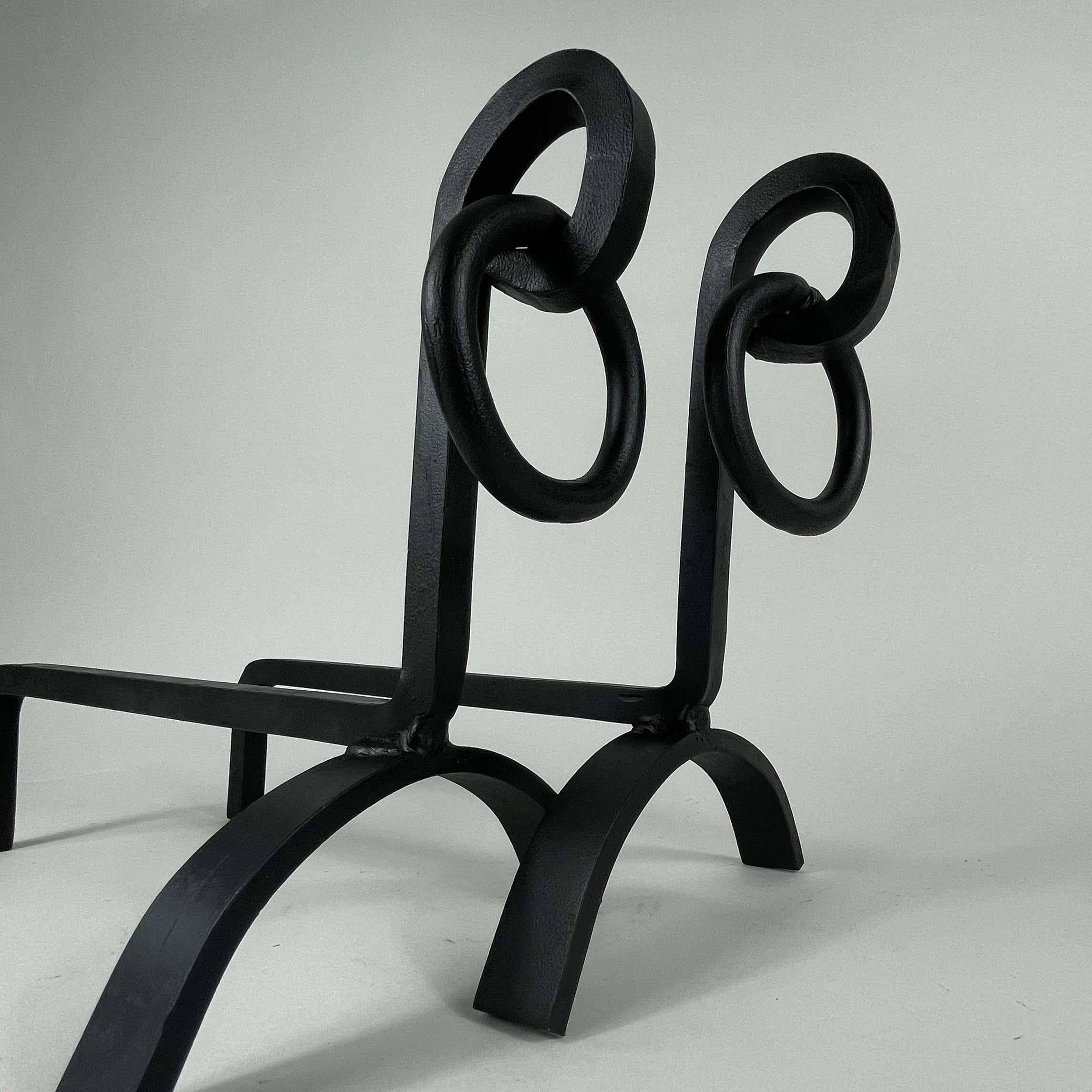 Chenets Art Déco modernistes en fonte, France, années 1930 5