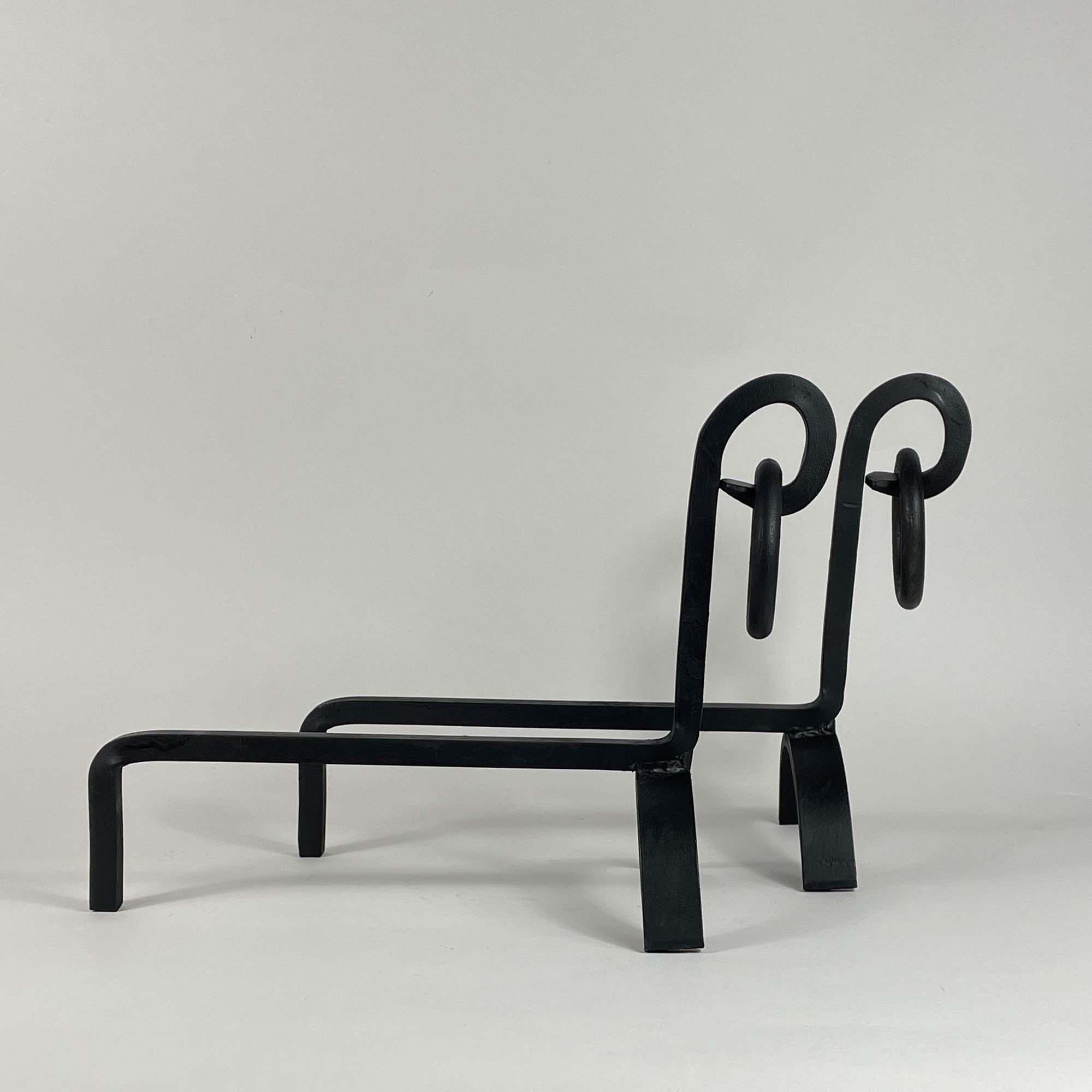 Chenets Art Déco modernistes en fonte, France, années 1930 Bon état à NUEMBRECHT, NRW