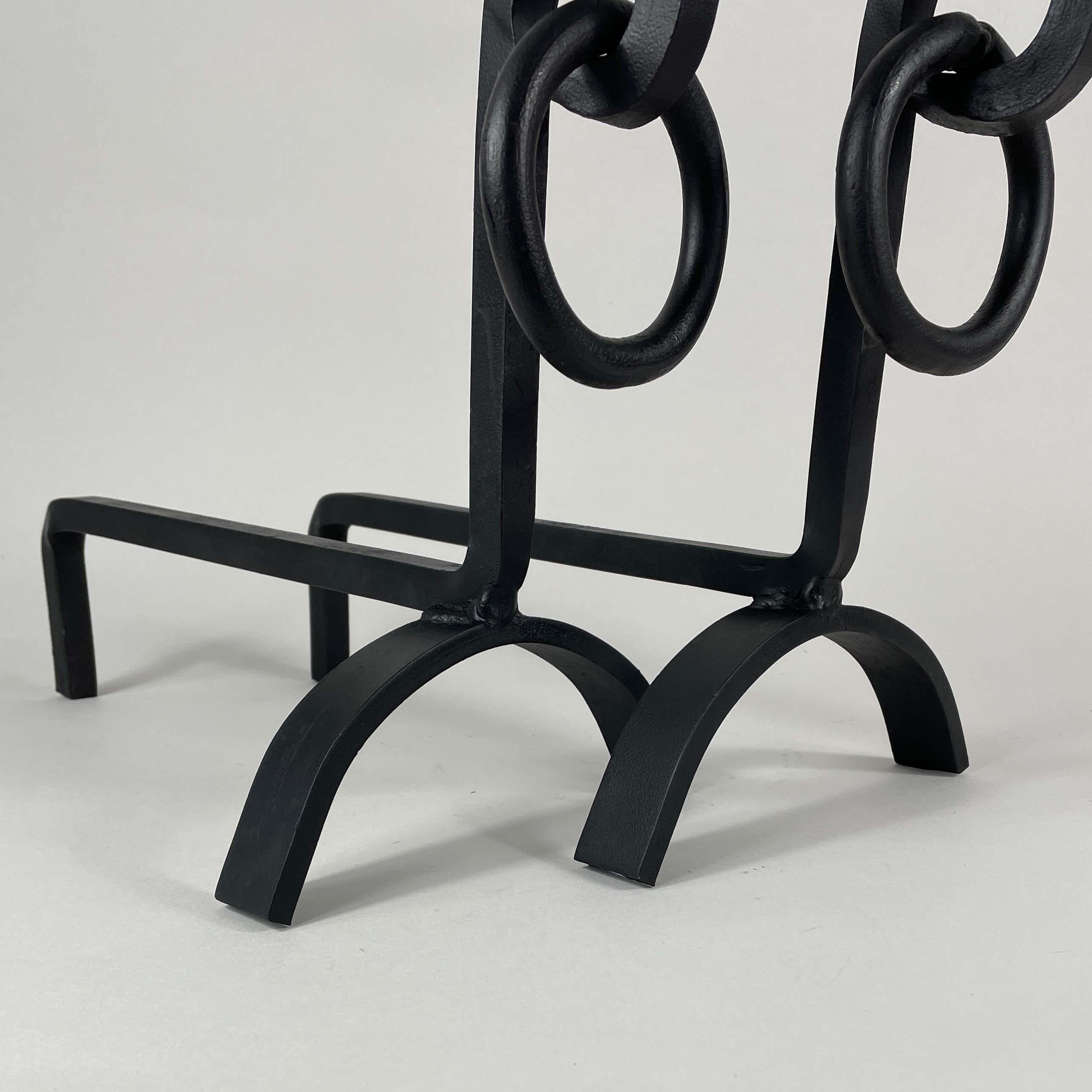 Fer Chenets Art Déco modernistes en fonte, France, années 1930