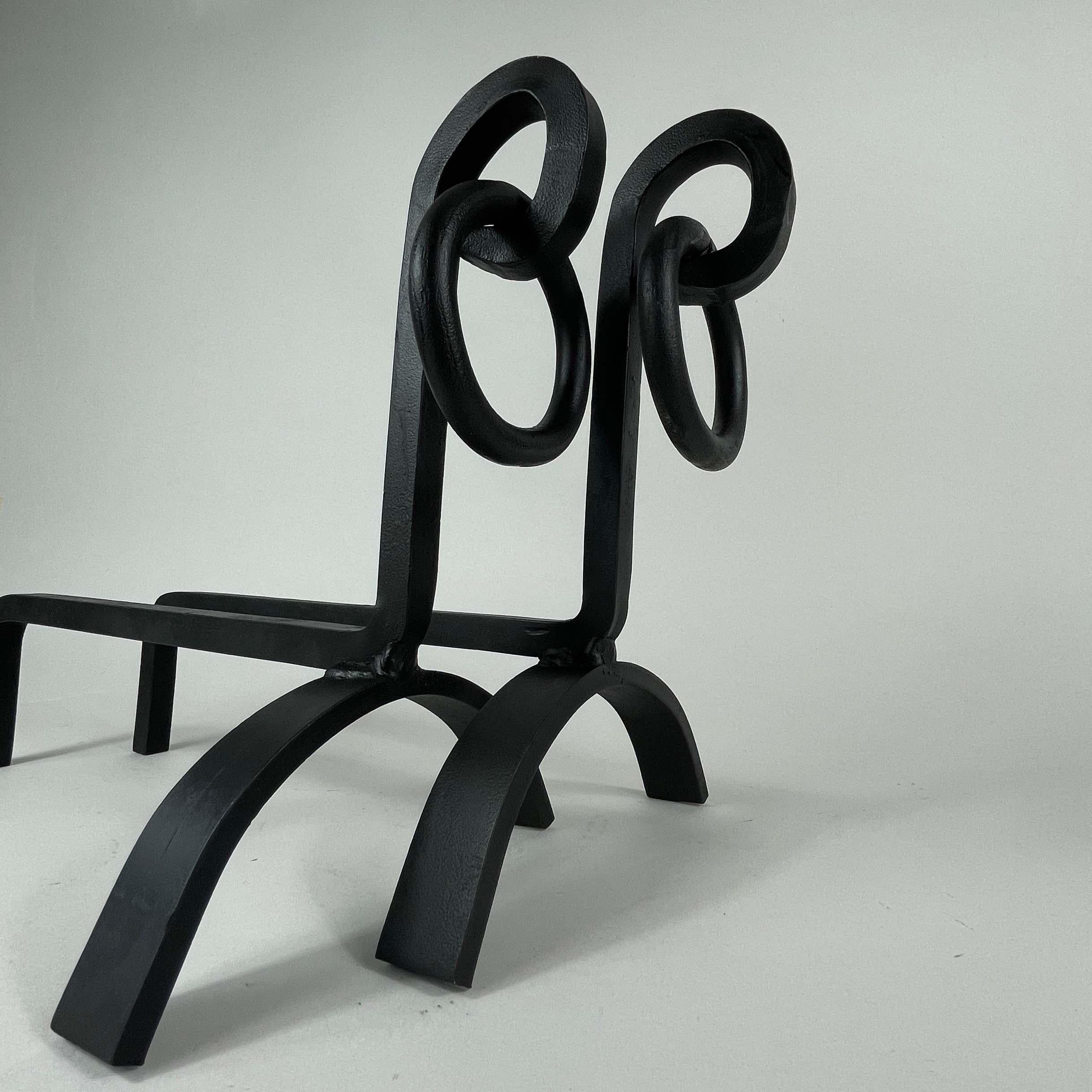 Chenets Art Déco modernistes en fonte, France, années 1930 1