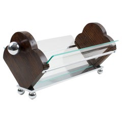 Bol de centre de table Art Déco moderniste en bois de Macassar, chrome et verre