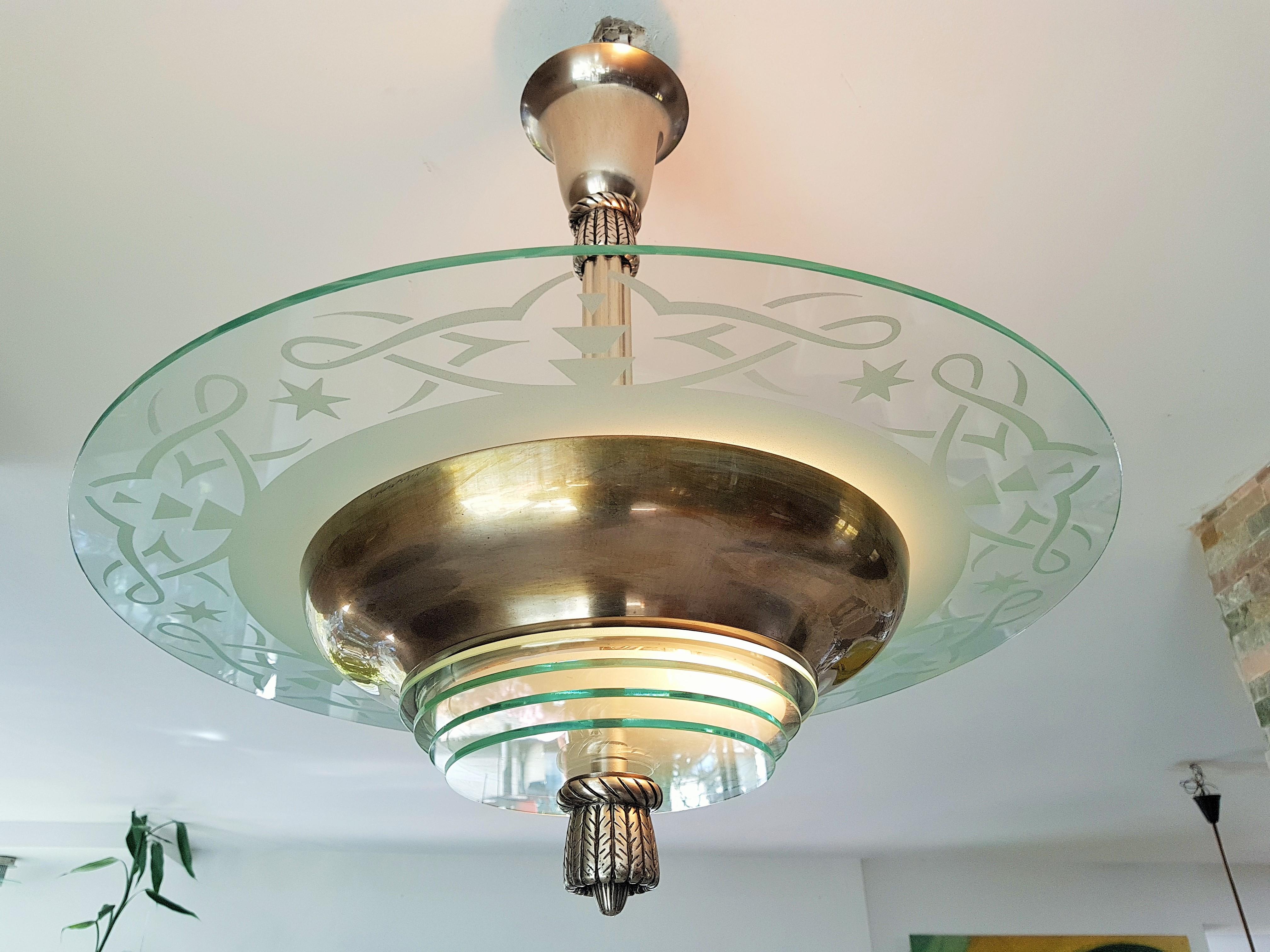 Art Deco Modernist Chandelier by Petitot, France, 1935 1