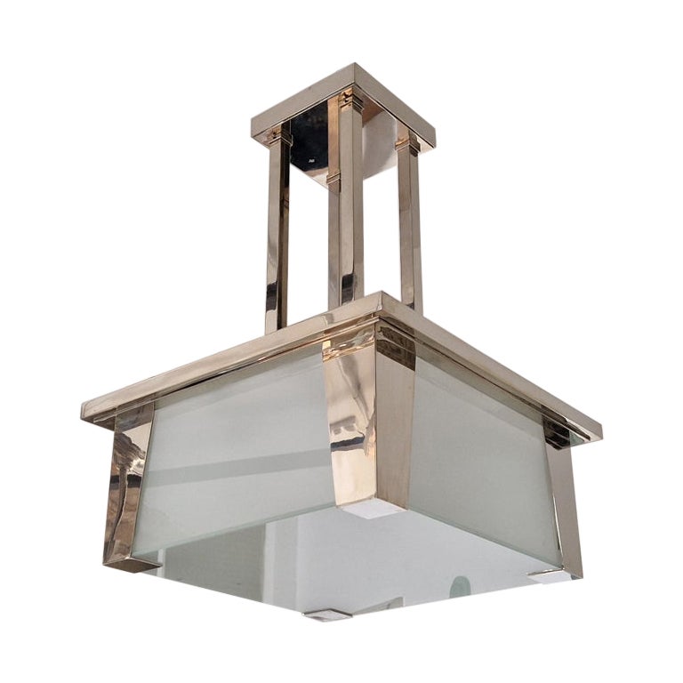 Lampadario modernista Art Deco con finitura e vetri in nichel