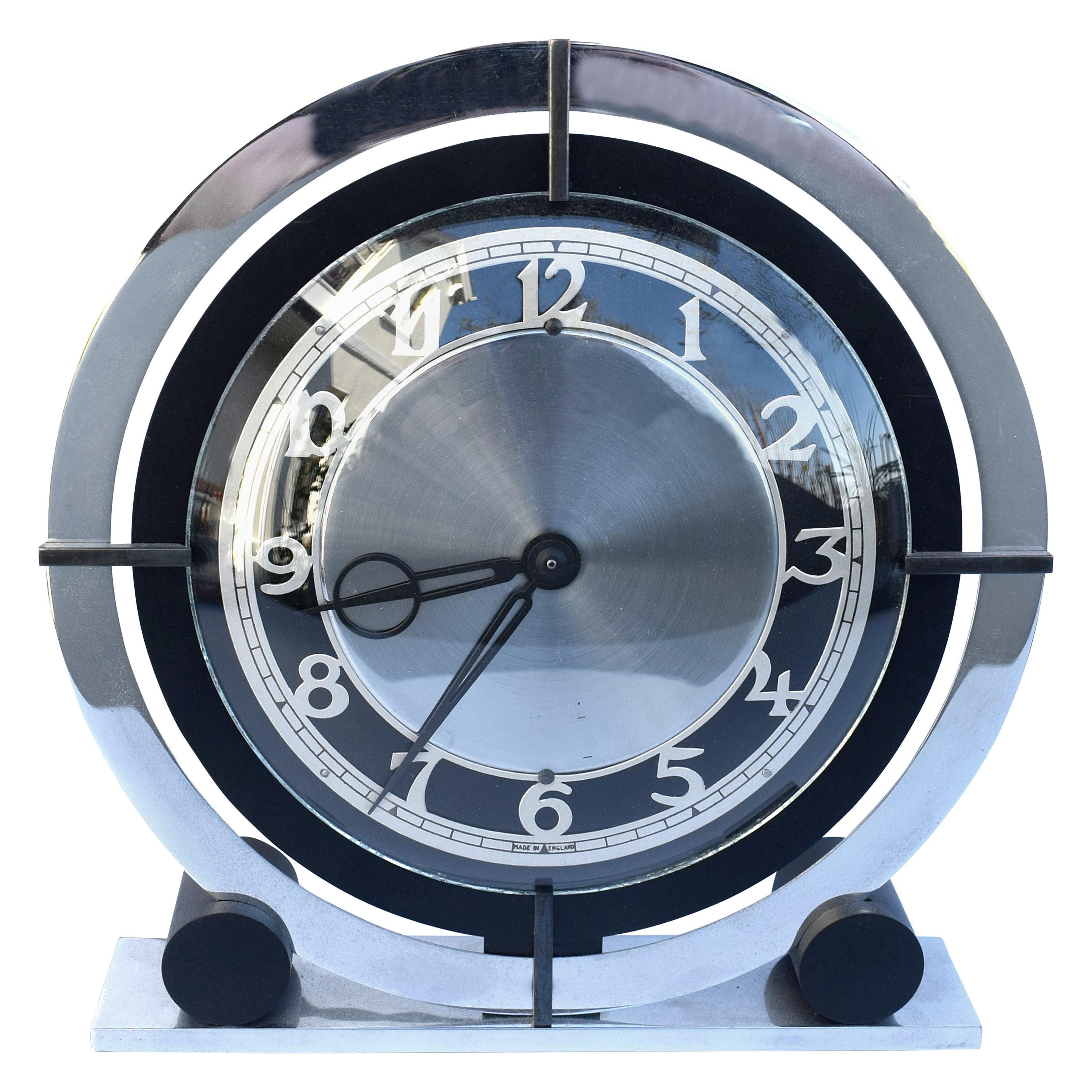 Art Deco Modernist Chrome And Bakelite Electric Clock By Temco