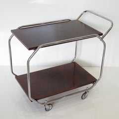 Art Deco Modernist Chrome and Wood Rolling Bar Cart, circa 1930