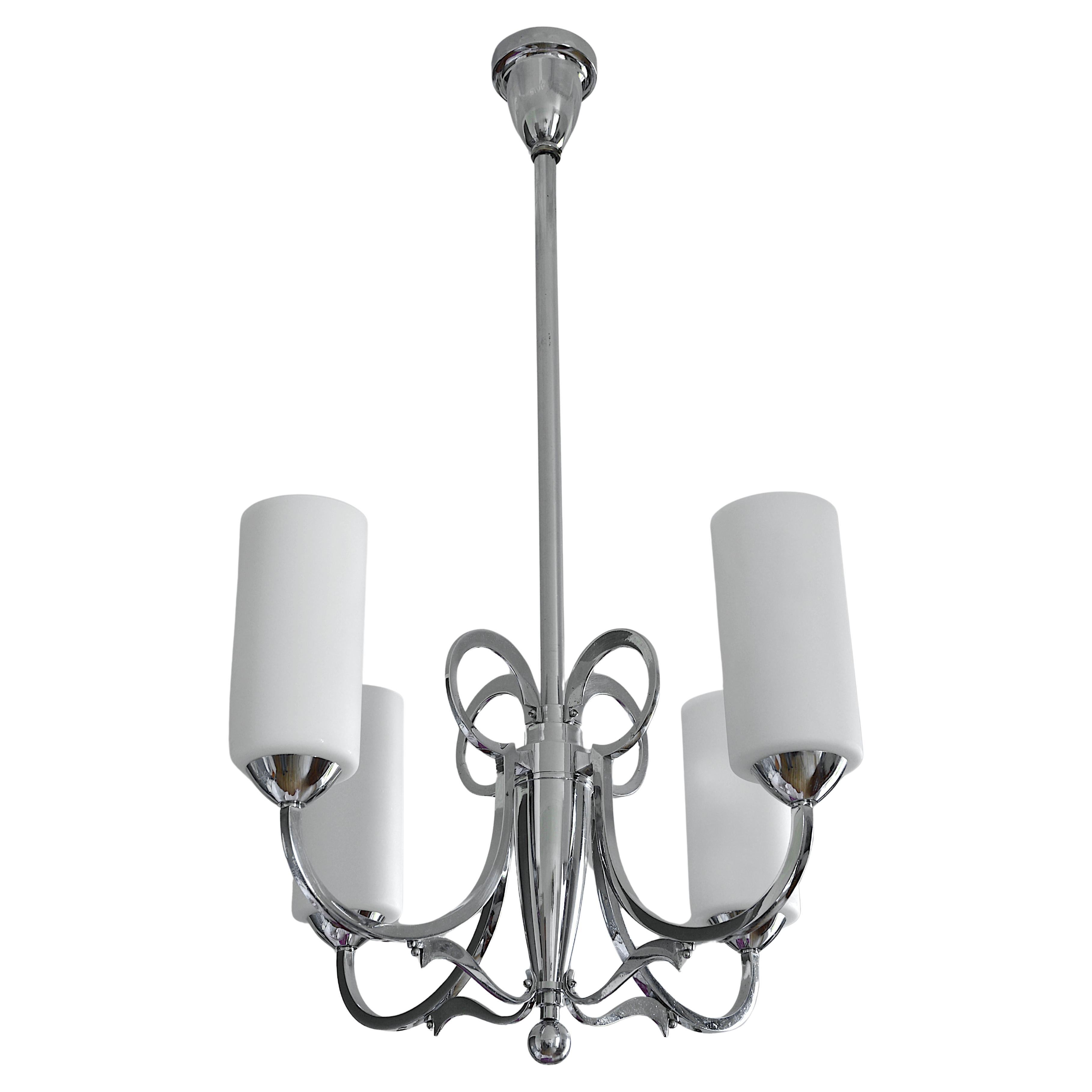 Art Deco Modernist Chrome Chandelier, France, 1930s