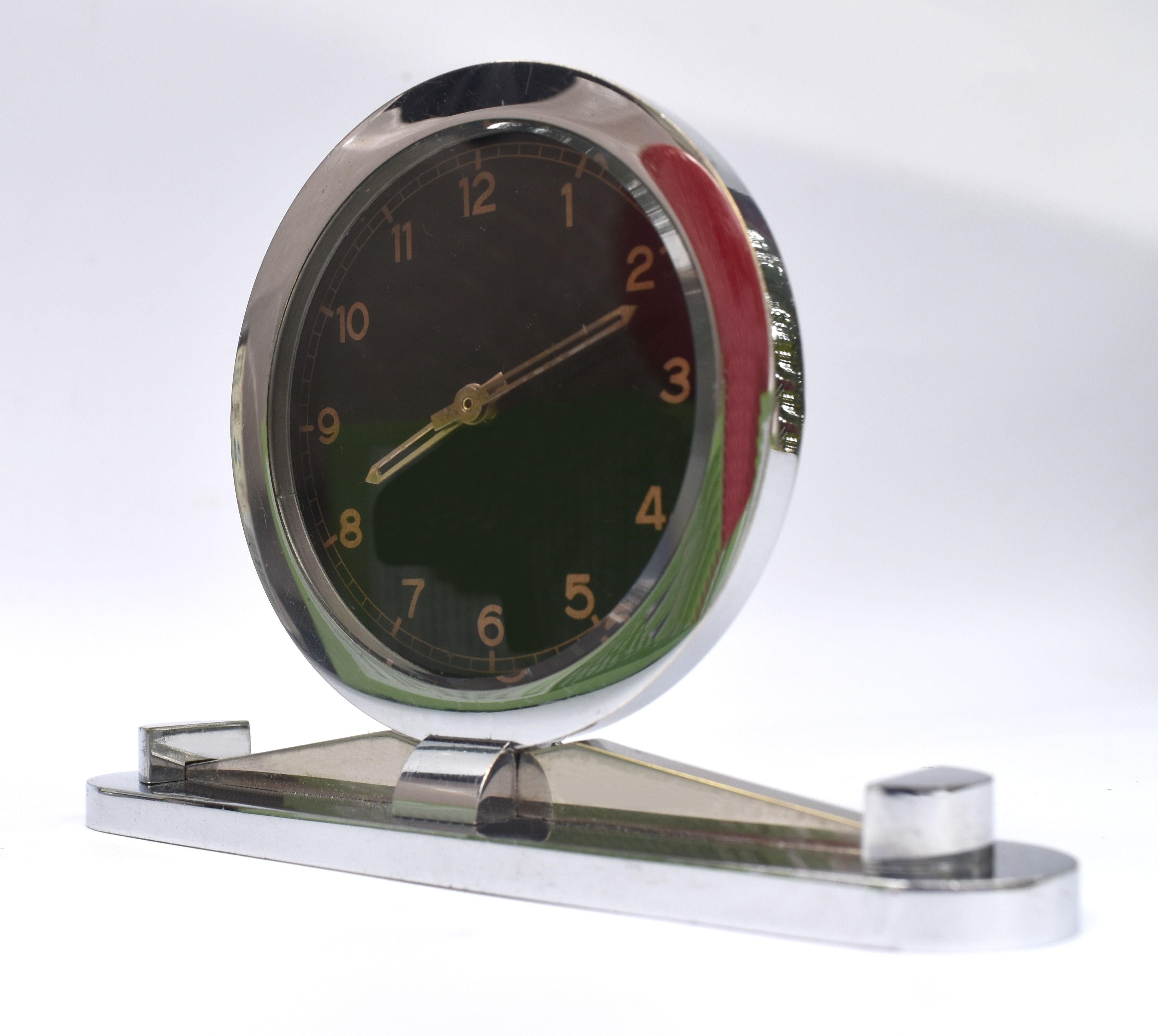 French Art Deco Modernist Chrome Desk Clock, c1930 For Sale