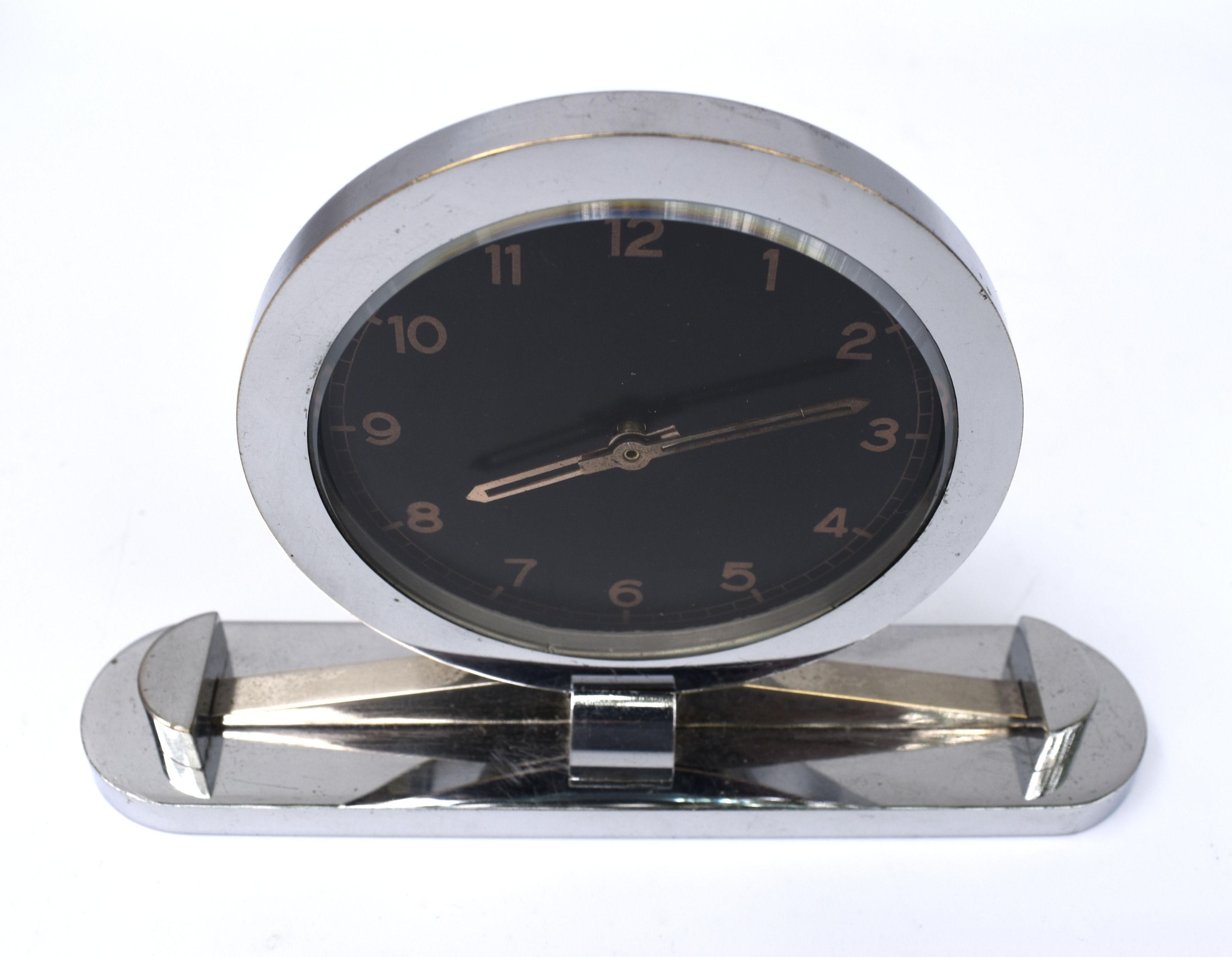 20th Century Art Deco Modernist Chrome Desk Clock, c1930 For Sale