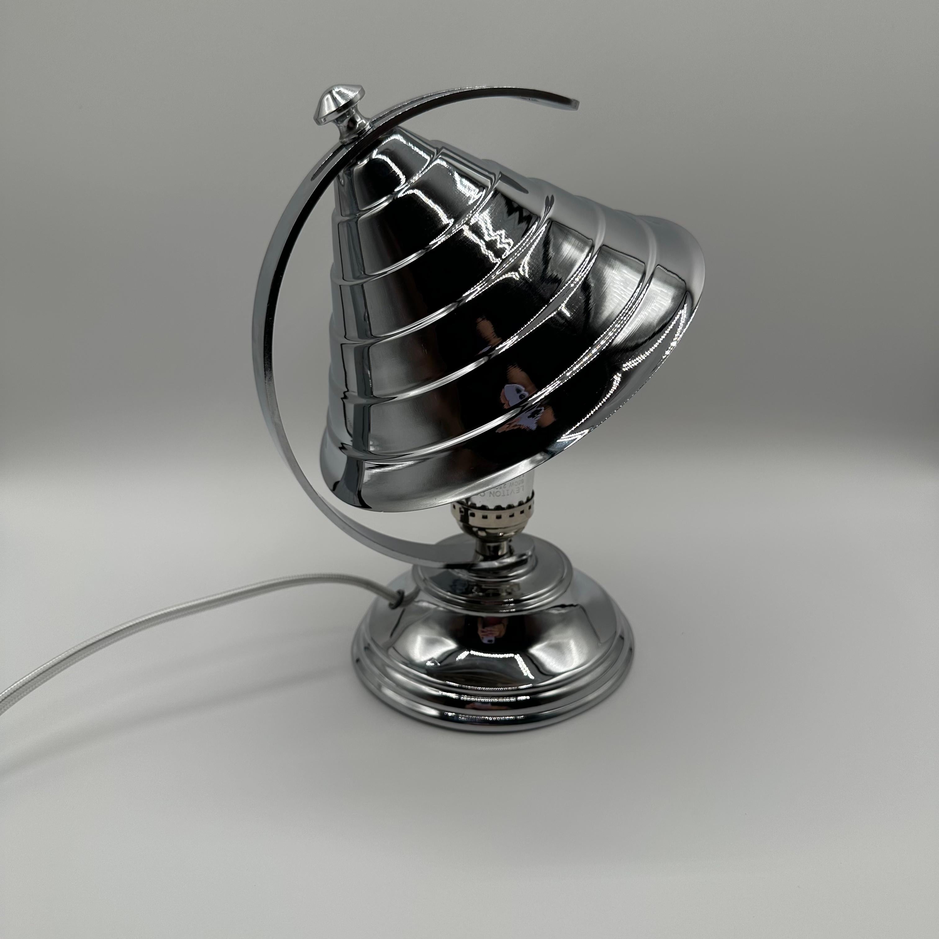 Mid-20th Century Art Deco Modernist Chrome Small Table Lamp with Adjustable Shade For Sale
