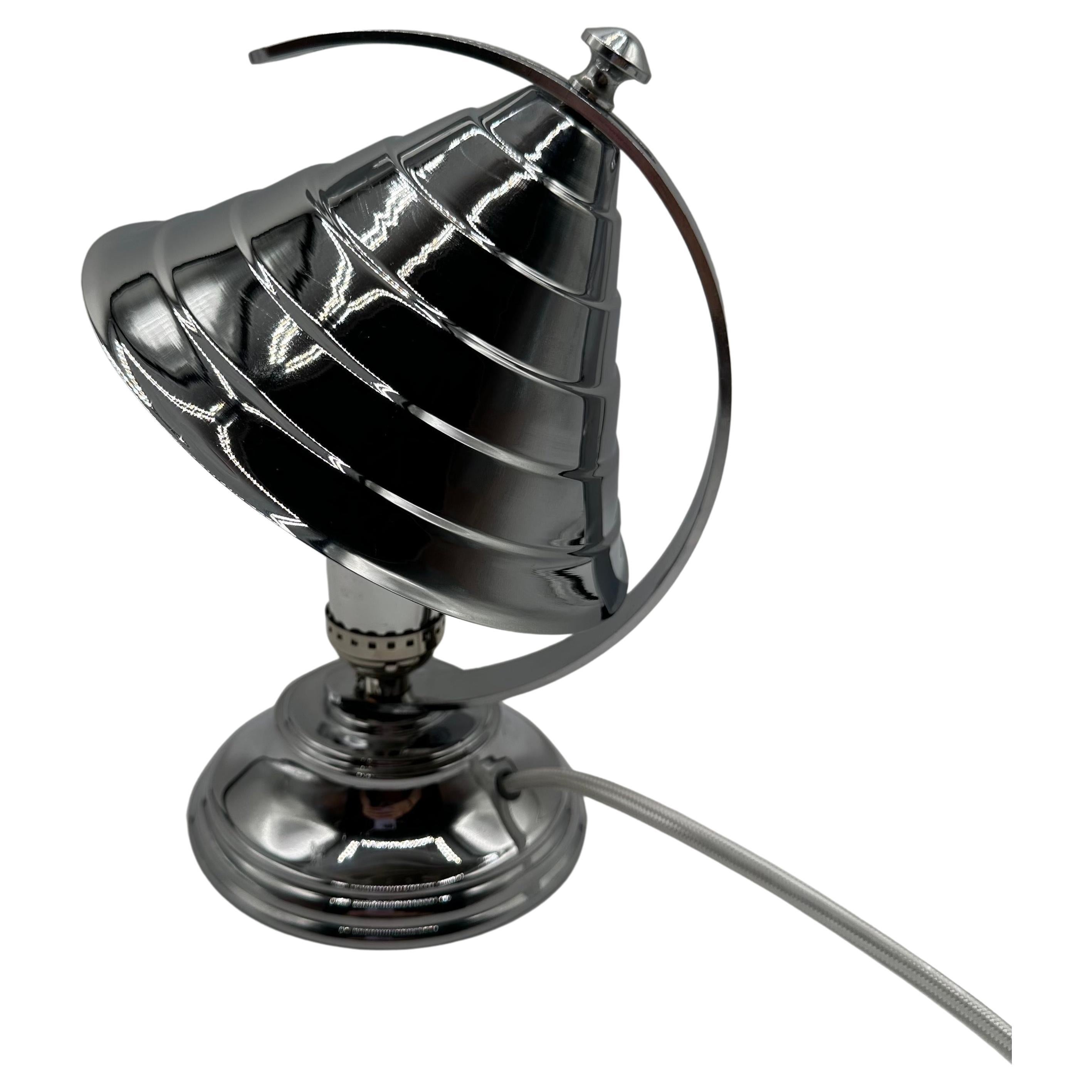 Art Deco Modernist Chrome Small Table Lamp with Adjustable Shade For Sale