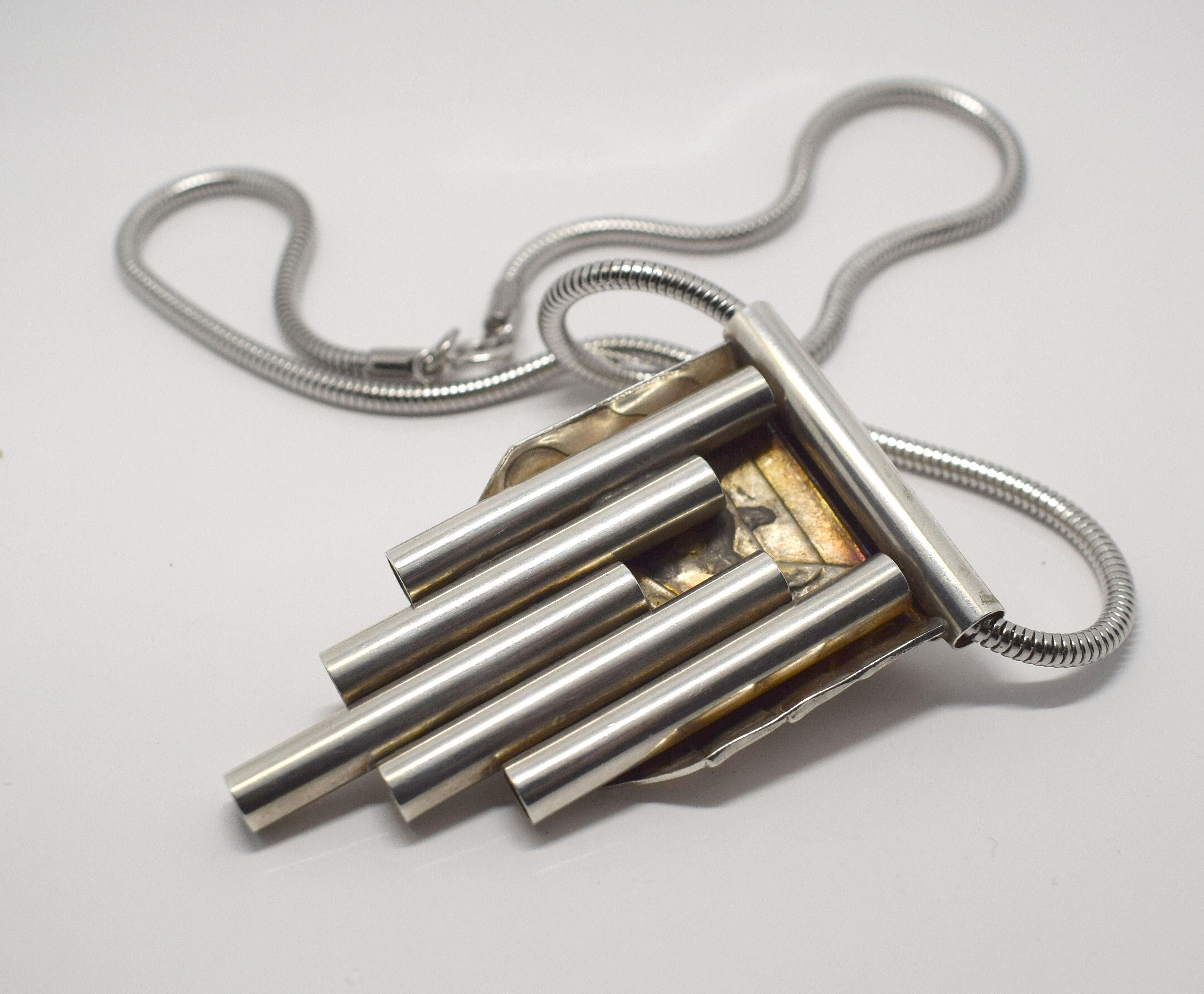 Women's Art Deco Modernist Chrome Statement Necklace, France, circa 1930s For Sale