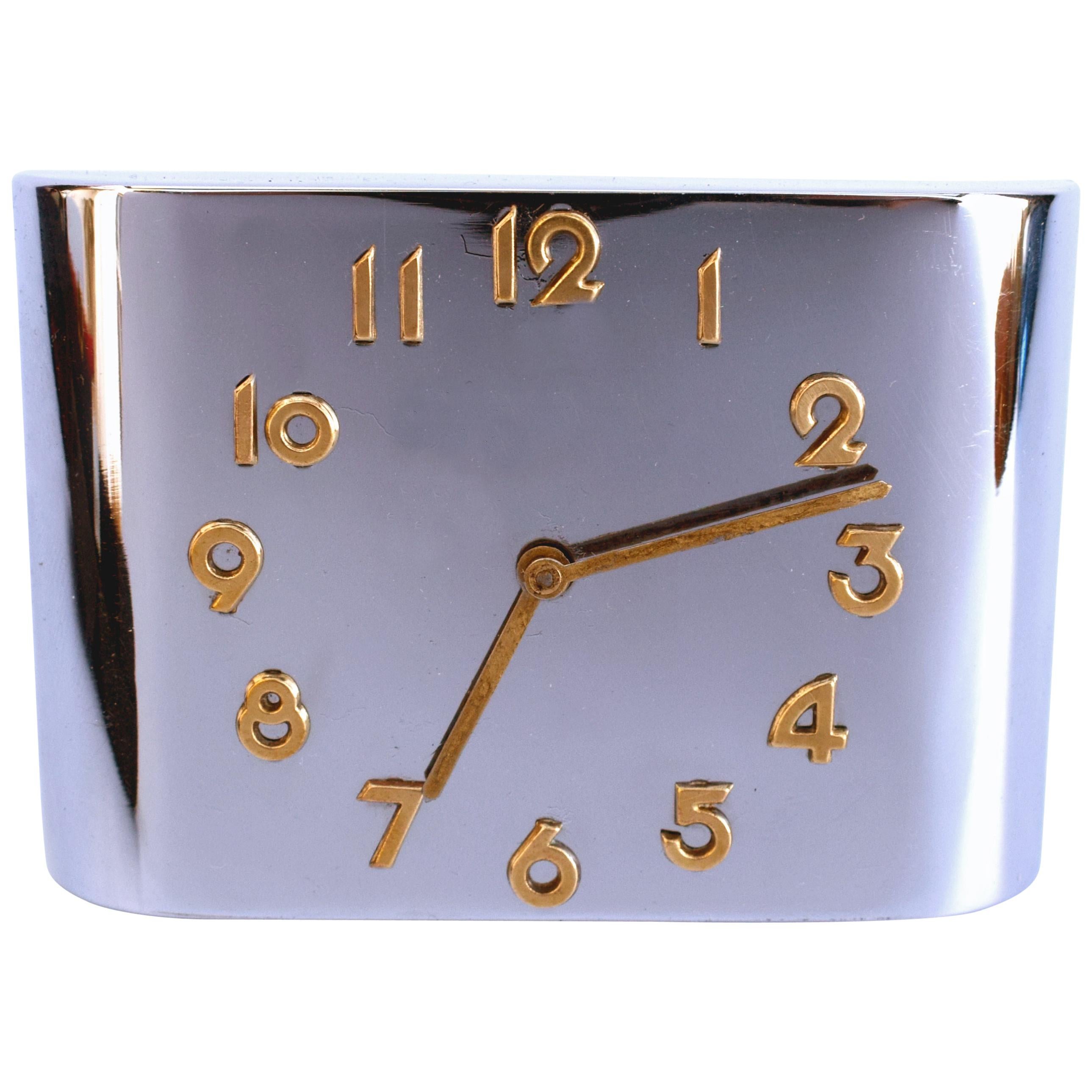 Art Deco Modernist Chrome Travel Alarm Clock, c1930 For Sale