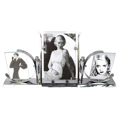 Art Deco Modernist Chrome Triple Picture Frame, c1930's