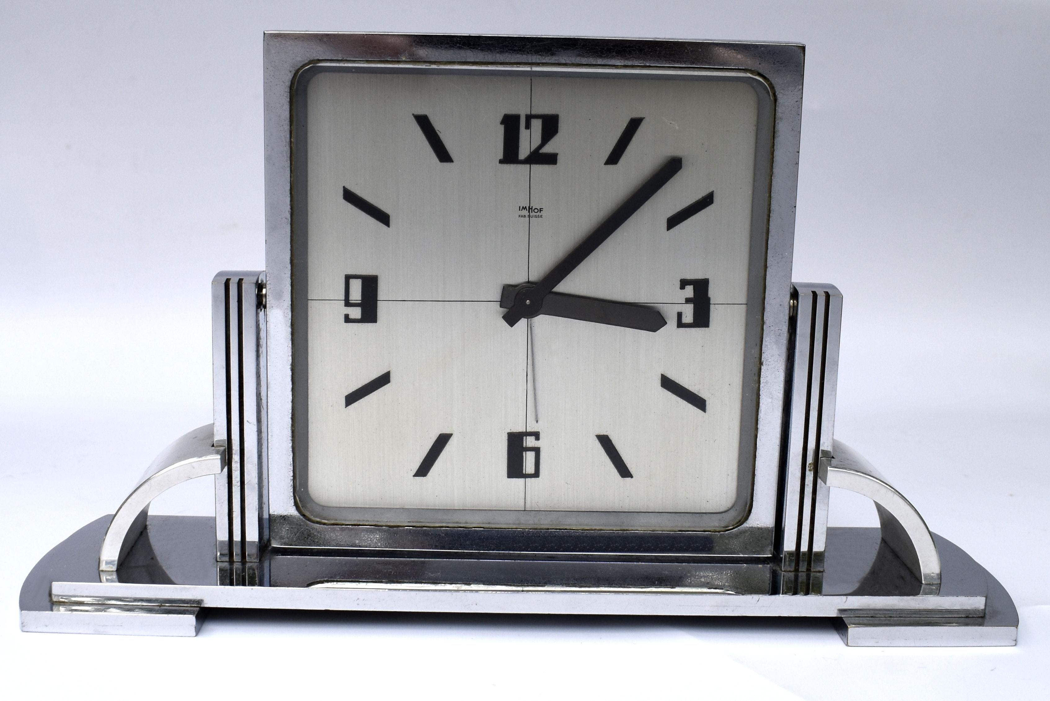 Art Deco Modernist Clock By Imhof, Swiss, c1930 In Good Condition In Devon, England