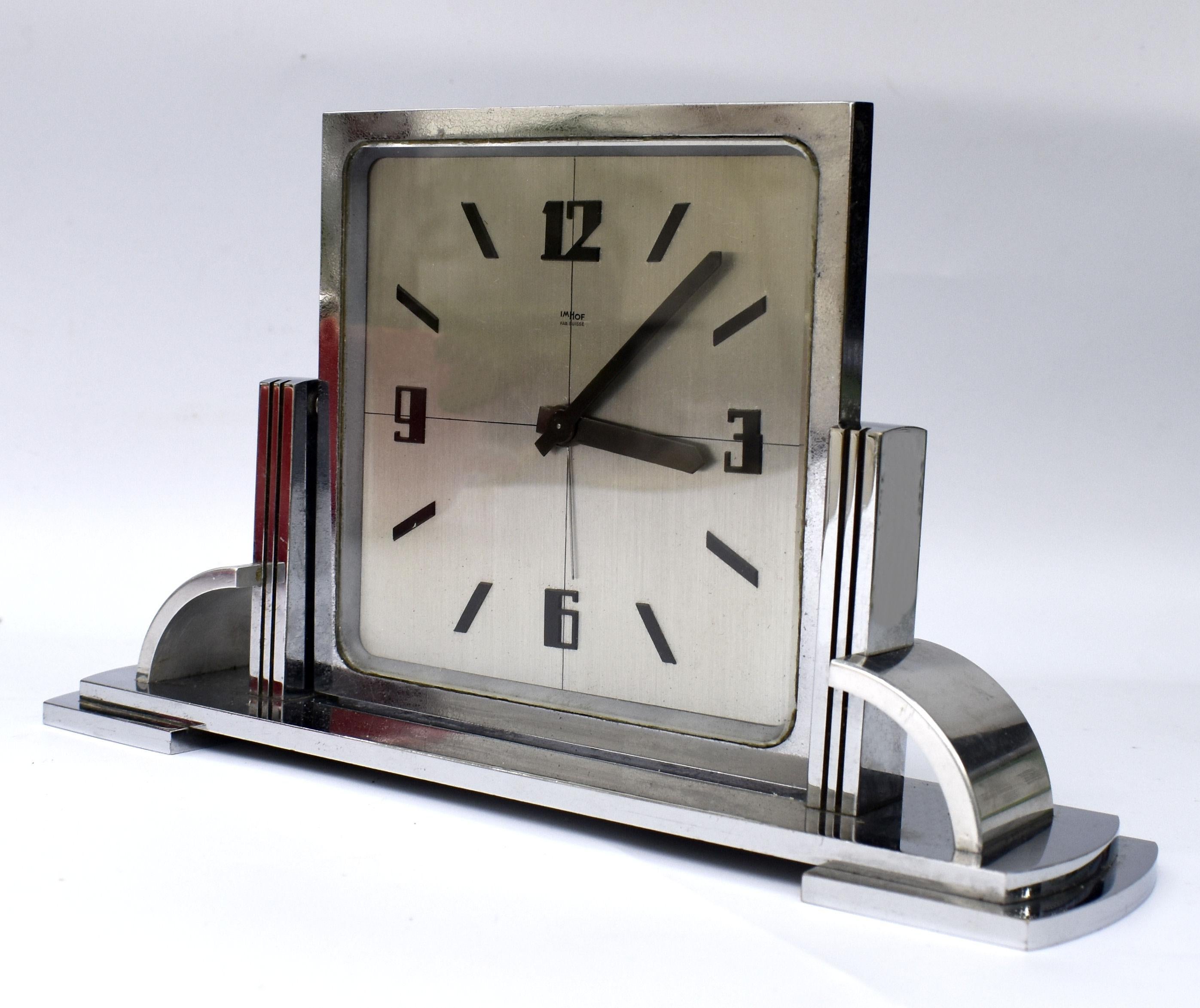 20th Century Art Deco Modernist Clock By Imhof, Swiss, c1930