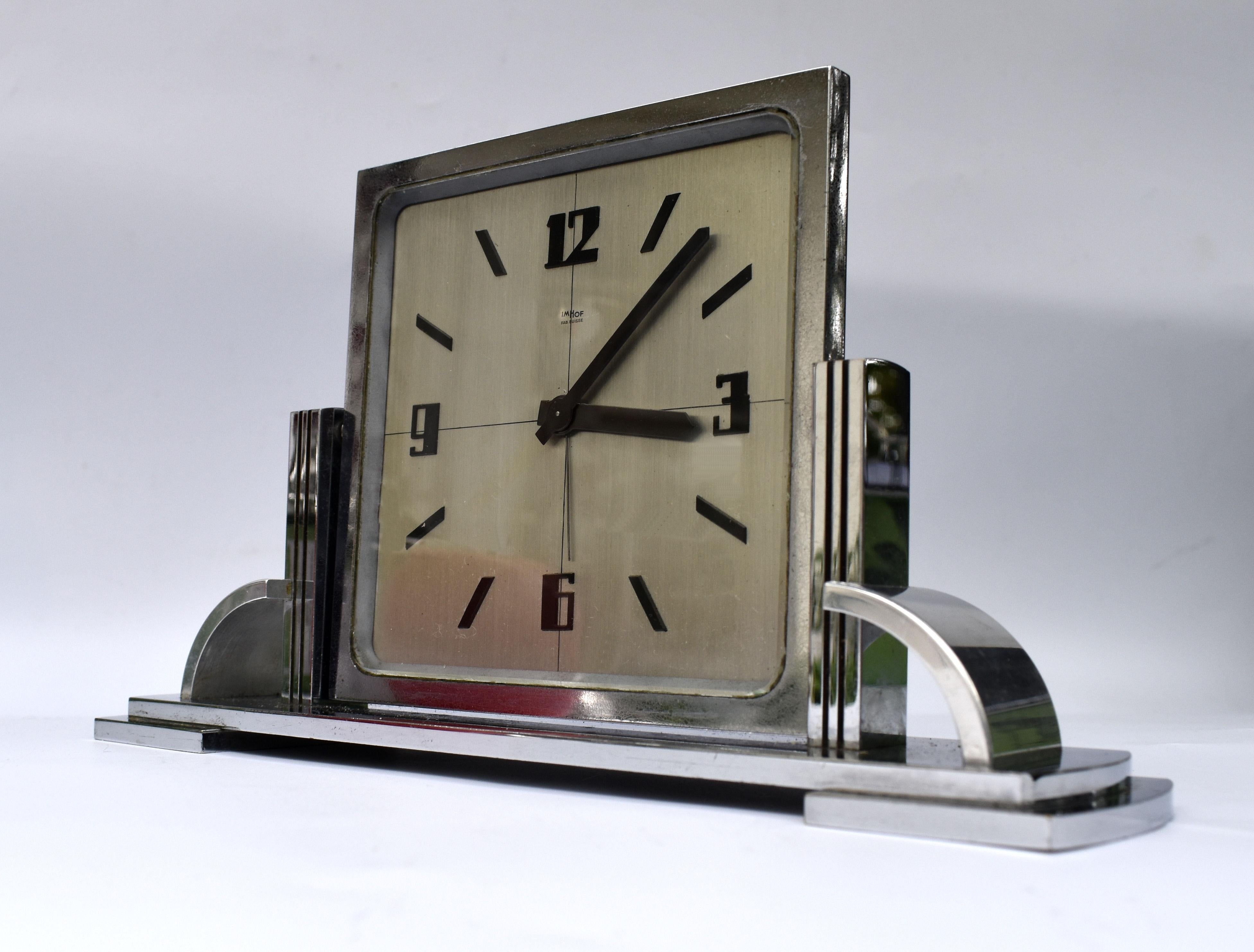 Art Deco Modernist Clock By Imhof, Swiss, c1930 2