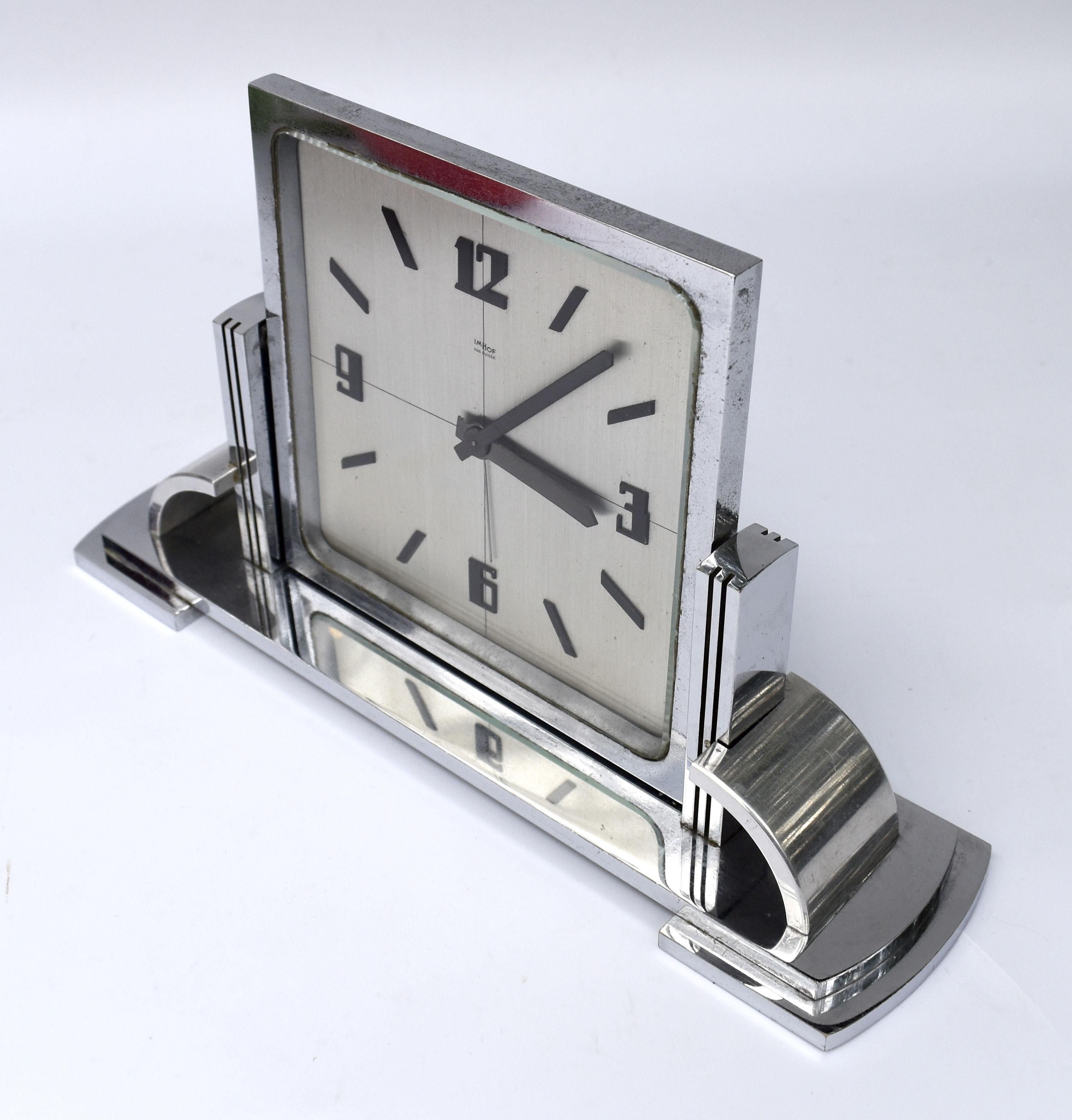 Art Deco Modernist Clock By Imhof, Swiss, c1930 4