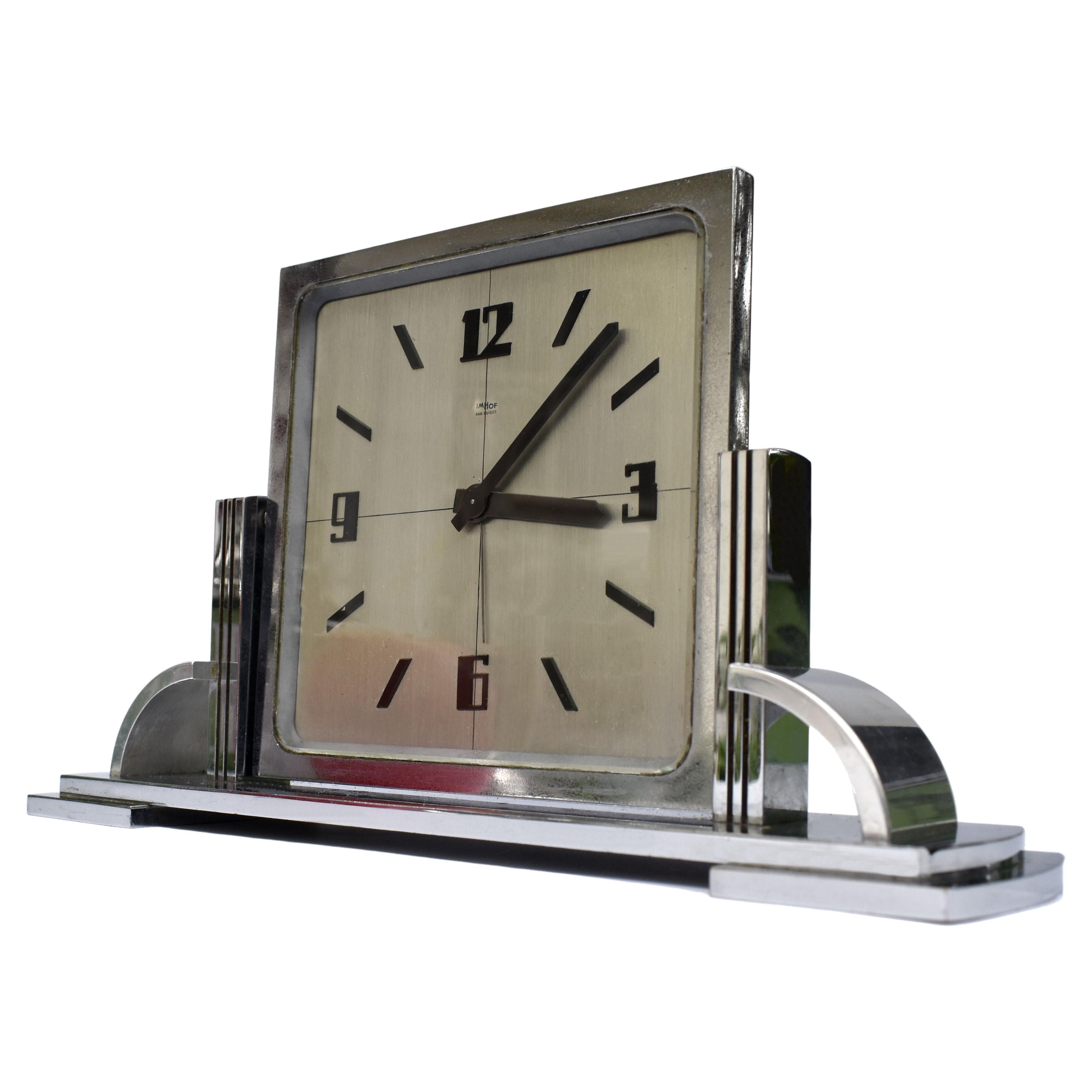 Art Deco Modernist Clock By Imhof, Swiss, c1930