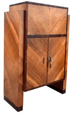 Art Deco Modernist Cocktail Cabinet, Dry Bar in Walnut & Macassar Ebony