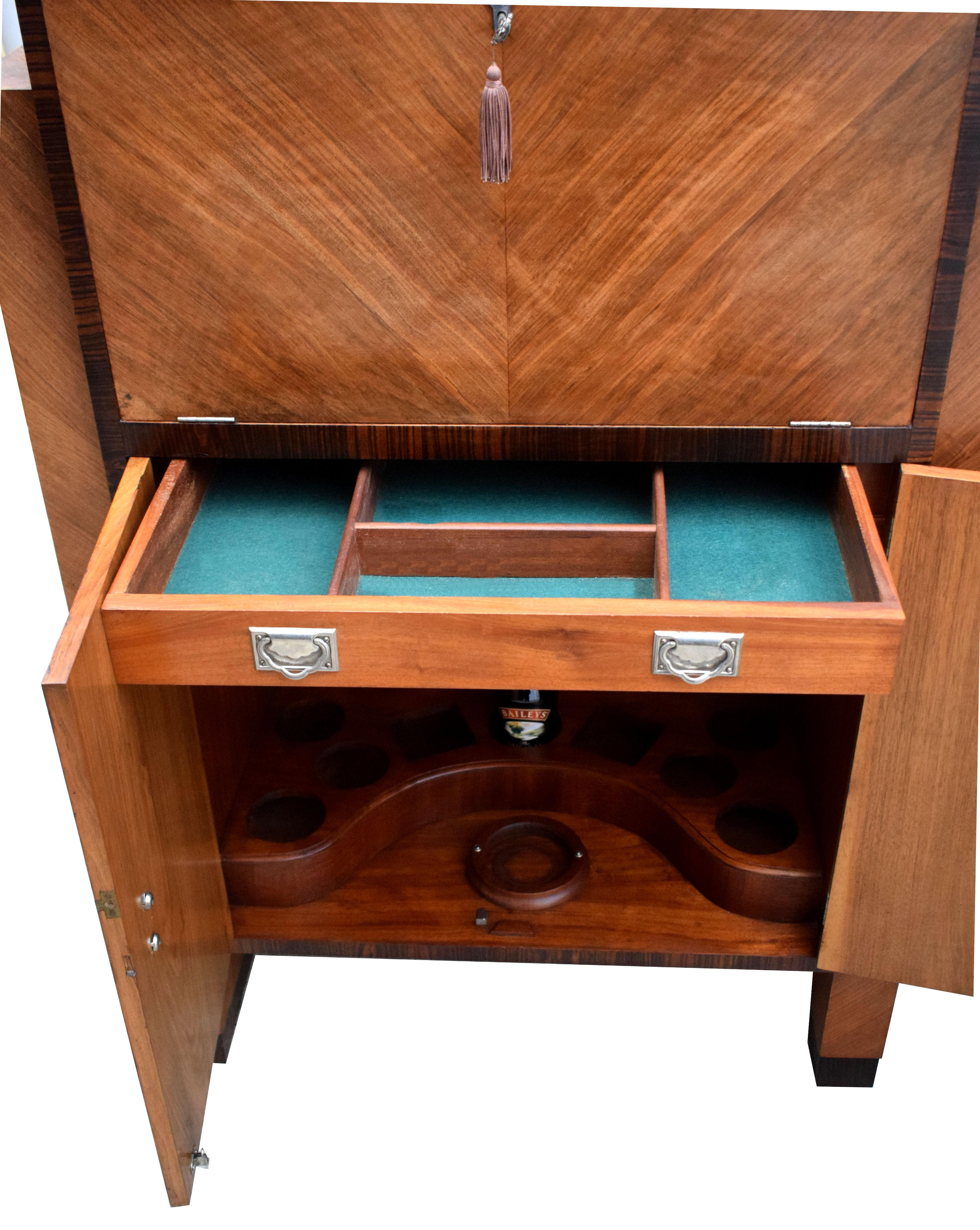 Art Deco Modernist Cocktail Cabinet, Dry Bar in Walnut & Macassar Ebony 1