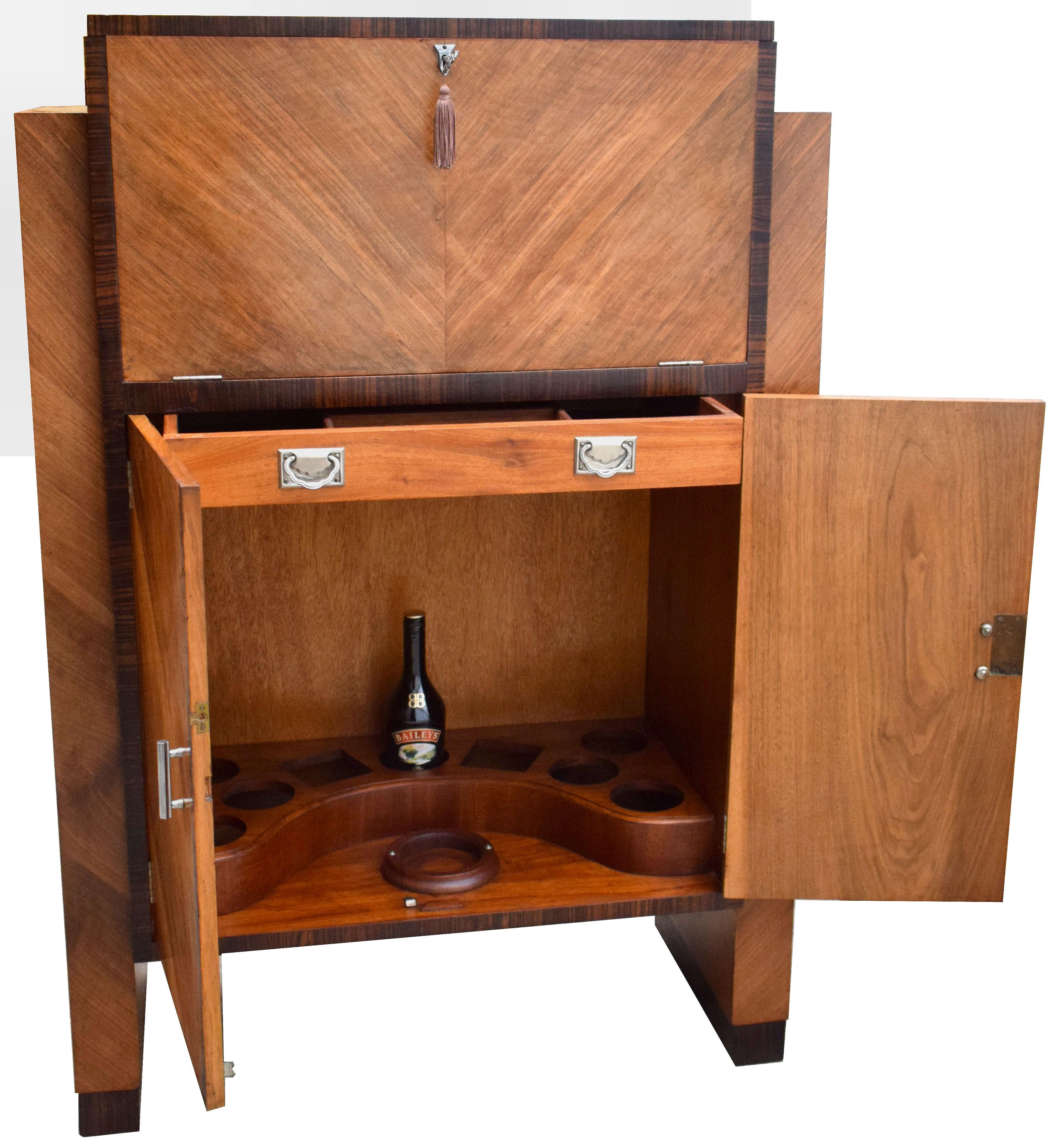 Art Deco Modernist Cocktail Cabinet, Dry Bar in Walnut & Macassar Ebony 4