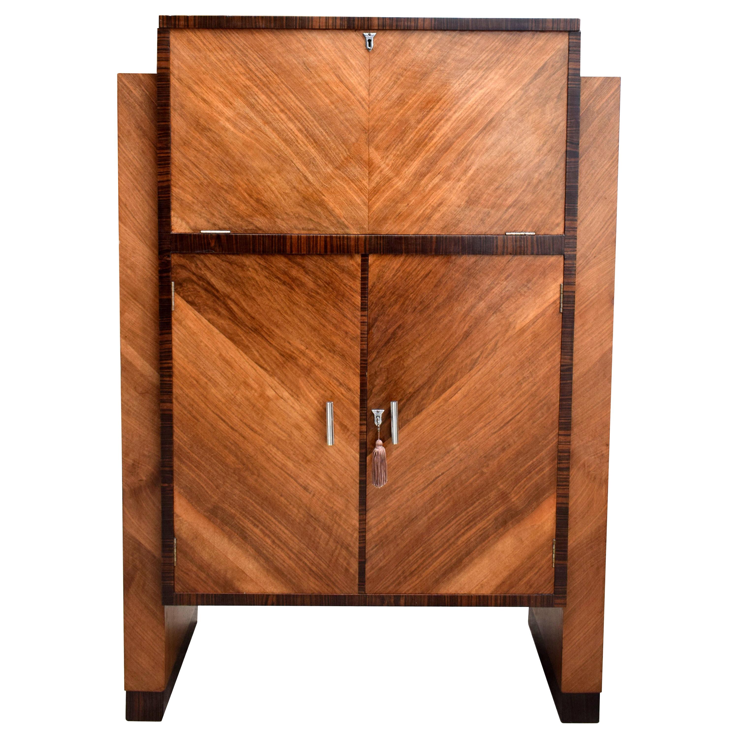Art Deco Modernist Cocktail Cabinet, Dry Bar in Walnut & Macassar Ebony