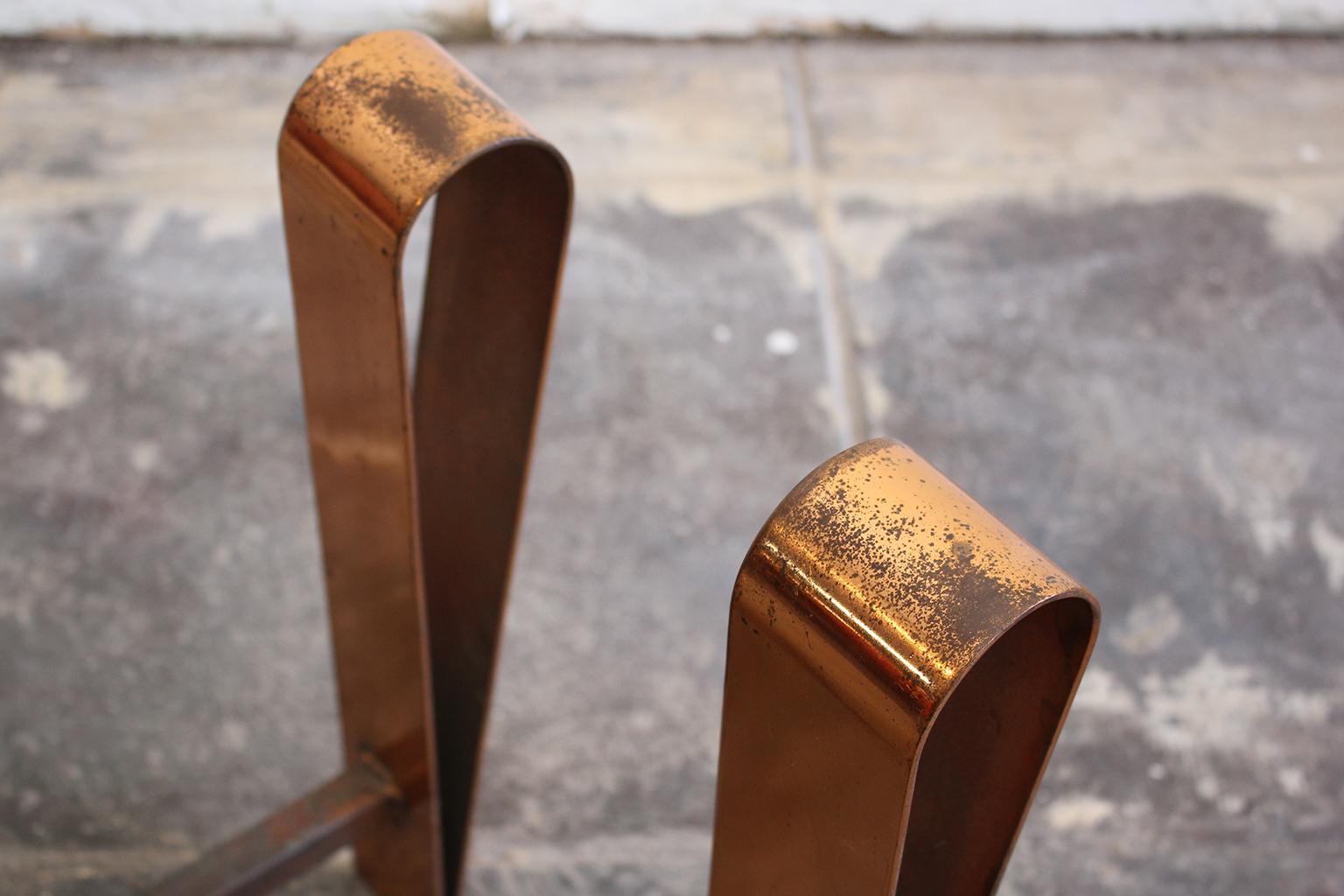 Art Deco/Modernist Copper & Cast Iron Andirons in the Manner of Donald Deskey 4
