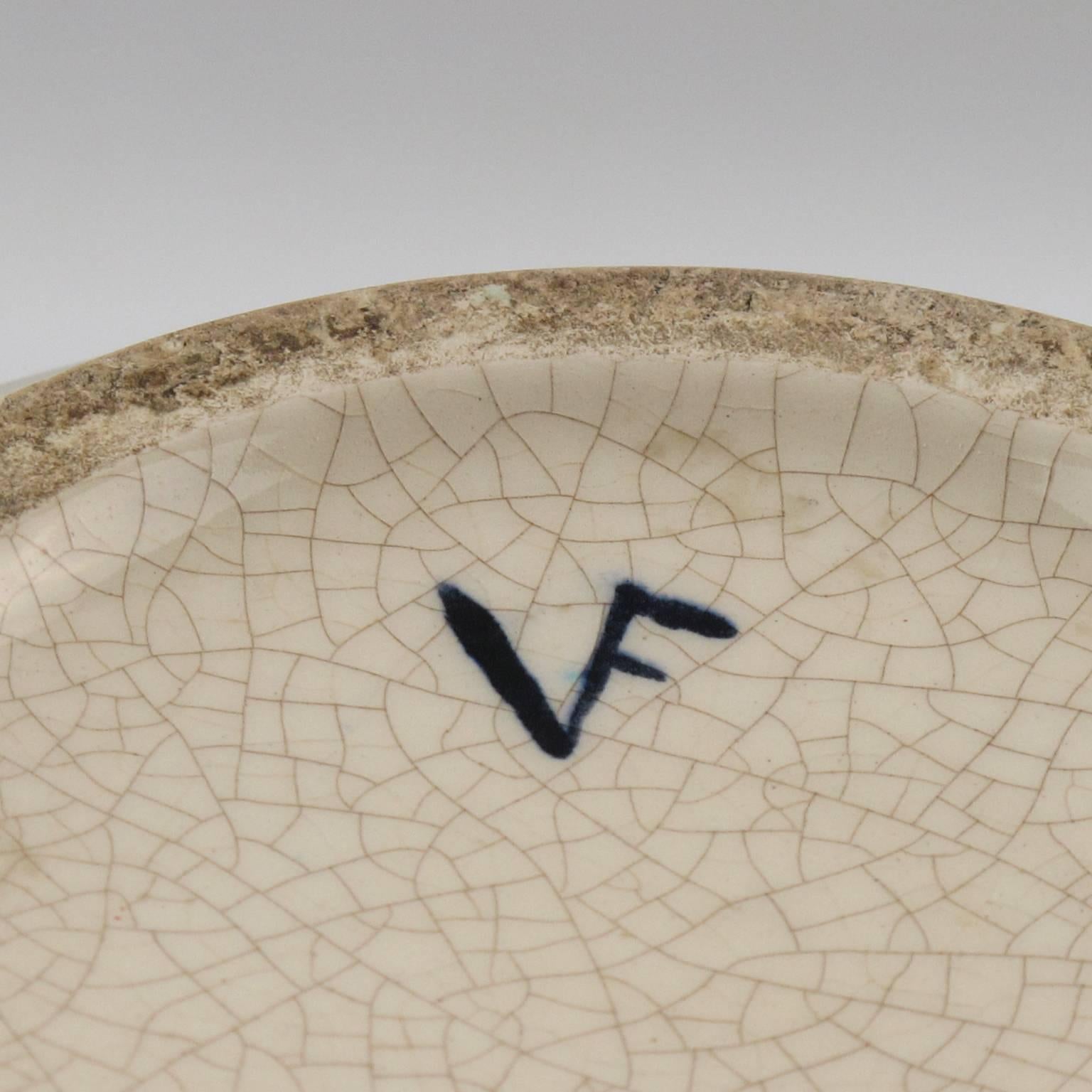French Saint-Clement France Signed Art Deco Modernist Crackle Glaze Ceramic Vase